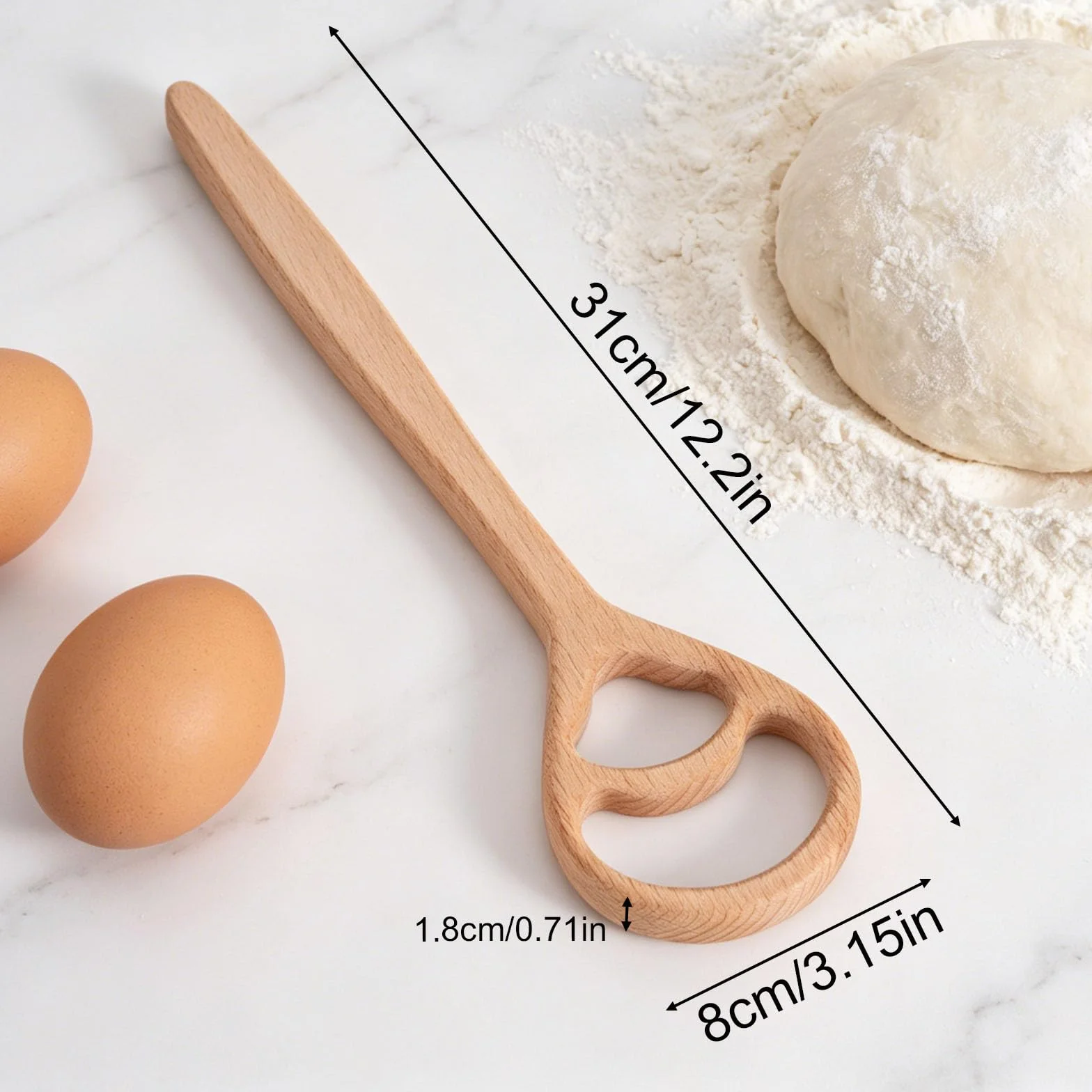 2Szt Drewniana Duńska Ręczna Mieszadło Ciasta, 31cm Holenderska Mieszadło Chleba Narzędzie Mieszania Zakwasu do Pieczenia Bezpieczny dla Żywności Narzędzia Kuchenne Dom