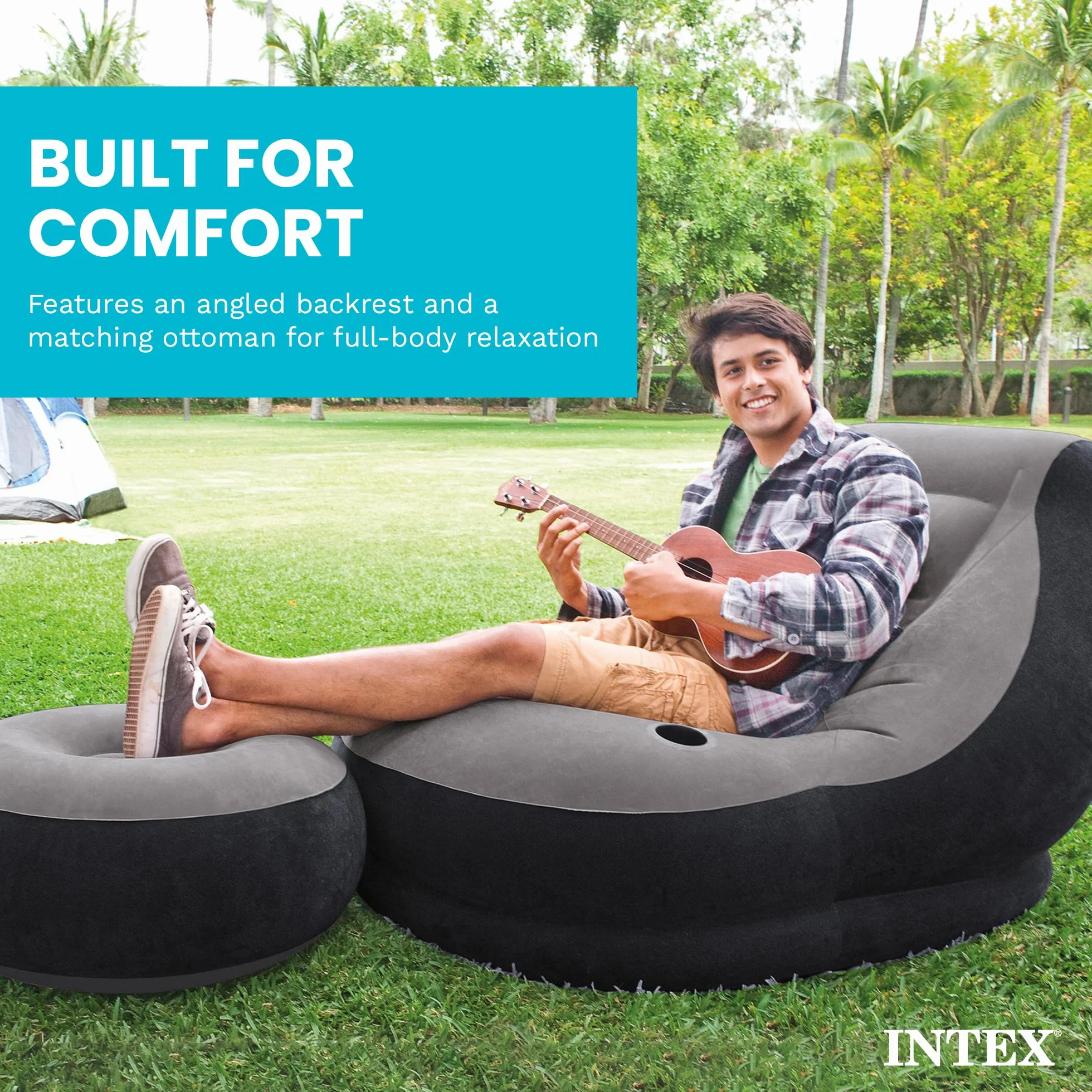 Intex Ultra Lounge Nadmuchiwane Meble Czarny Beżowy 102 x 137 x 79 cm