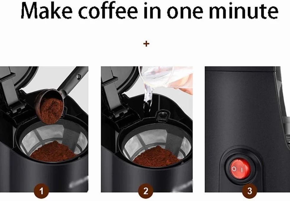 Ekspres do kawy z filtrem, kawa rozpuszczalna o mocy 600 W, espresso, kawa macchiato itp.|Funkcja zapobiegająca kapaniu, dzbanek ze szkła odpornego na wysokie temperatury (czarny), kompatybilny z