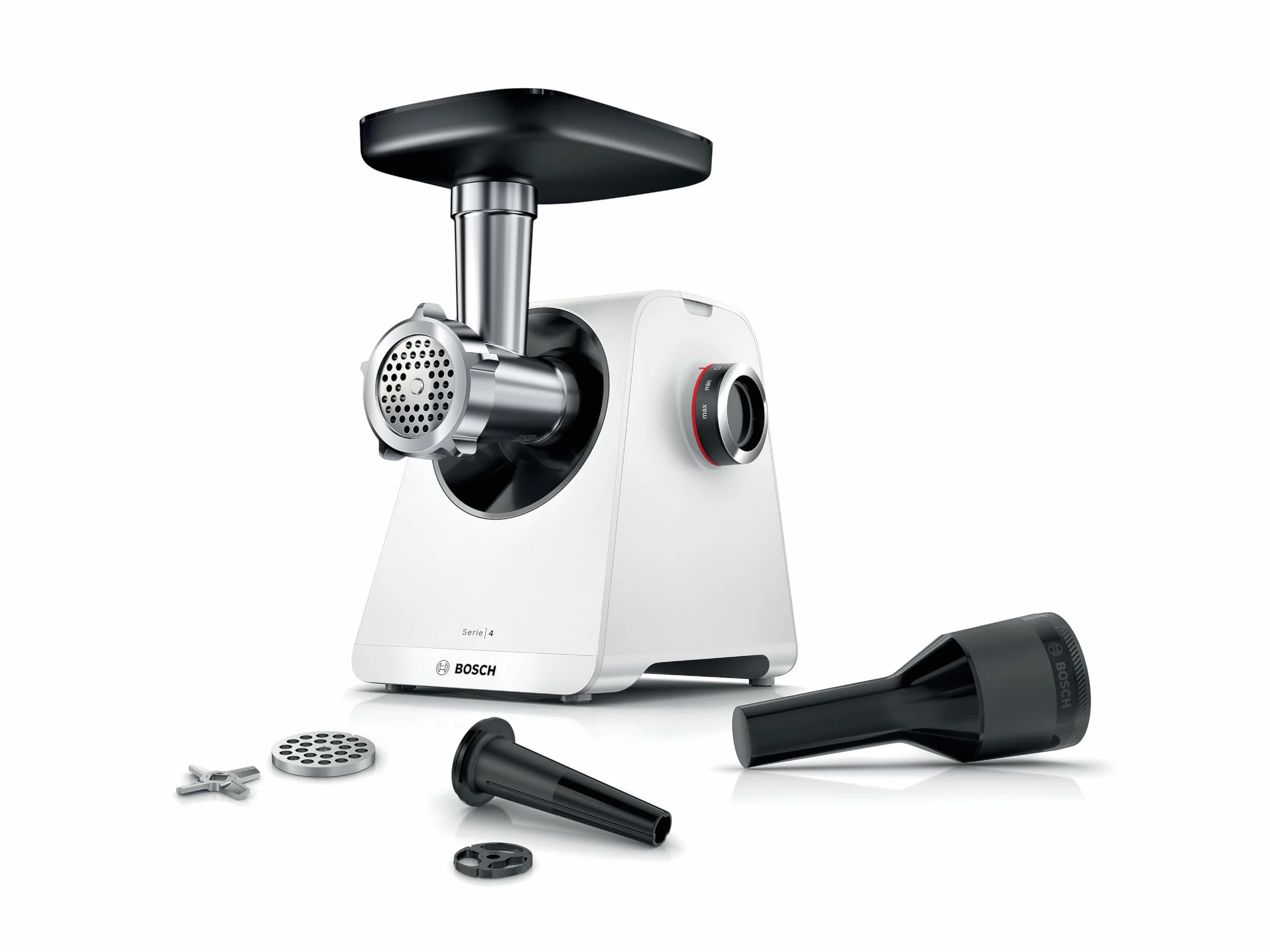 Bosch Maszynka do mielenia MultiPower Serie 4 MFWS420W, 1900 W, funkcja Revers, metalowa komora, Biały/Czarny