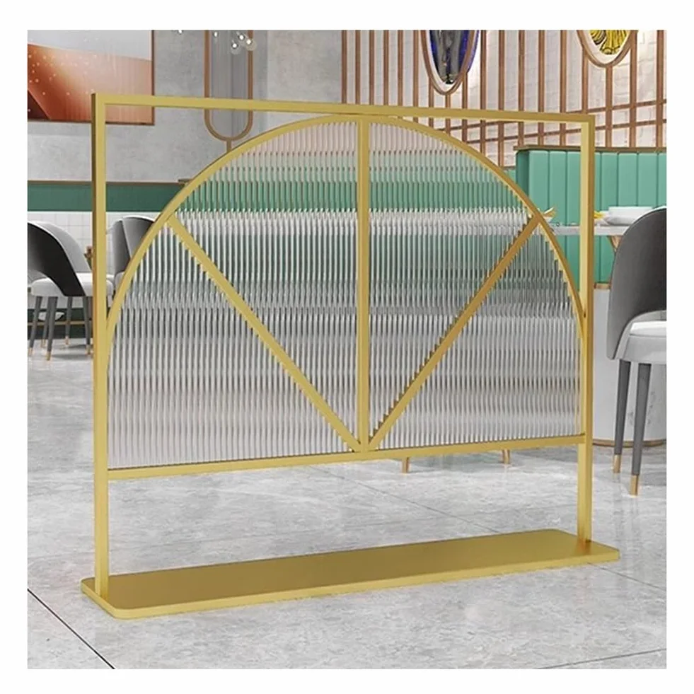 Dekoracyjne kwadratowe przegrody do jadalni - szklany panel na blat w paski, elegancka ścianka działowa do restauracji i biur, złote wykończenie, 70 x 80 cm