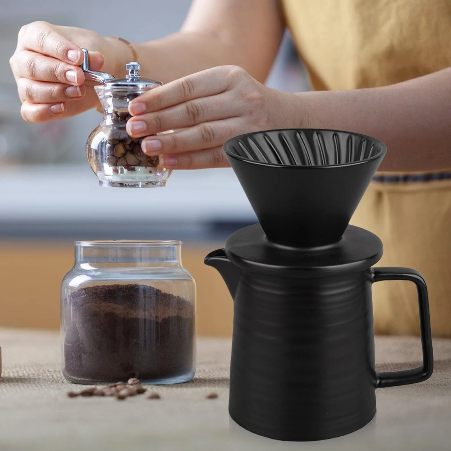Leikurvo Dla Over ekspres do kawy z tłokiem, 450 ml, porcelanowy filtr do kawy z kubkiem i 100 filtrami papierowymi, ceramiczna kropla do kawy, ręczny ekspres do kawy, do domu, biura