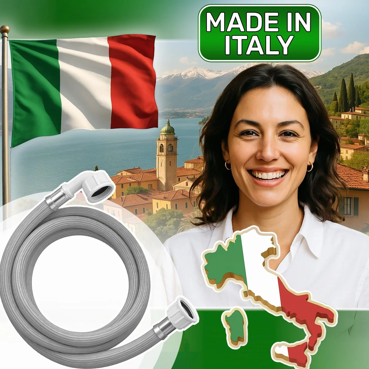 Wąż do pralki i zmywarki 3m do doprowadzania wody z zaworami Ø 3/4" Ciśnienie od 20 do 60 bar dla temperatur do 25°C - MADE IN ITALY - 5 lat - ONIX TECH