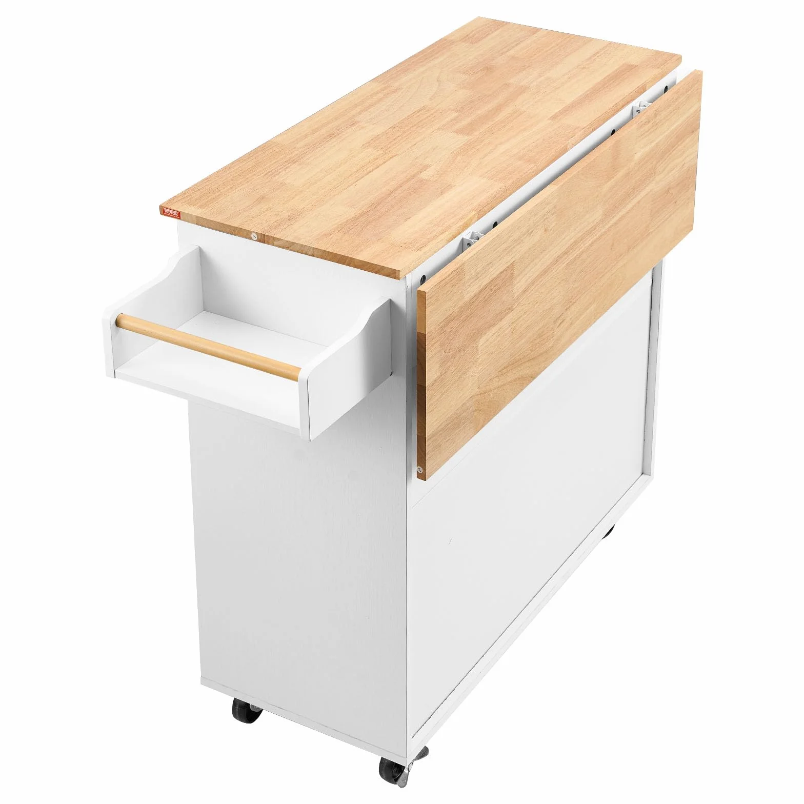 VEVOR Centralna wyspa 90 x 39 cm deska kuchenna z kółkami 1 szafka z 1 szufladą Szafka kuchenna z drewnianą deską roboczą 90x29 cm Uchwyt na przyprawy Wieszak na ręczniki do przechowywania Bar Kuchnia