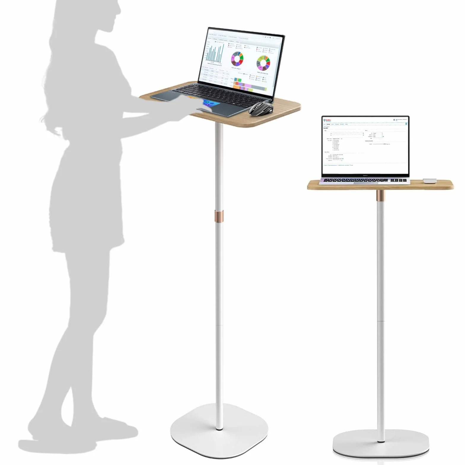 Regulowane stojące biurko, 46–120 cm, białe, do laptopa, projektora, biura, gabinetu, pracy