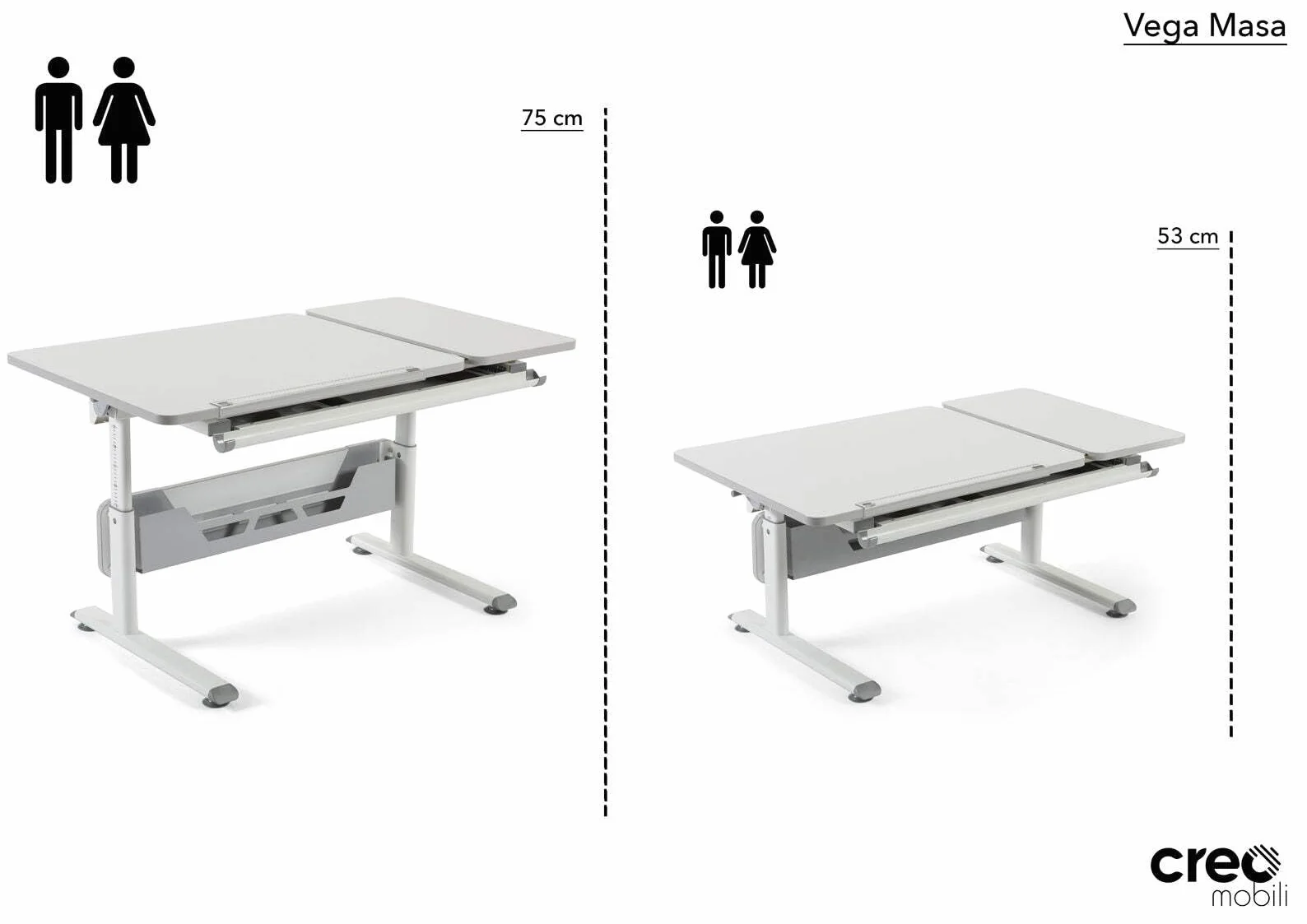 Creo Nowoczesny, ergonomiczny zestaw biurka z szufladami z regulacją wysokości, zarządzanie kablami, zestaw biurkowy do komputera, do gabinetu (Ecru / niebieski)