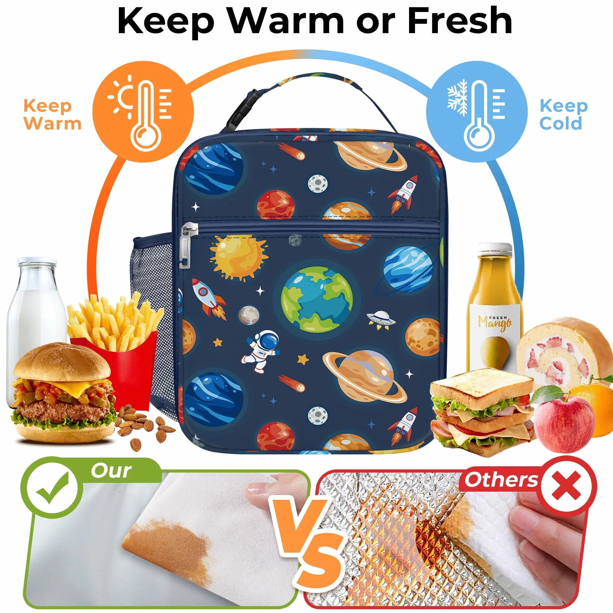 Clastyle Torba na lunch dla dzieci, mała torba chłodząca w kształcie gwiazdy, dla chłopców i dziewczynek, wodoszczelna torba na lunch na piknik, do szkoły, niebieska planeta