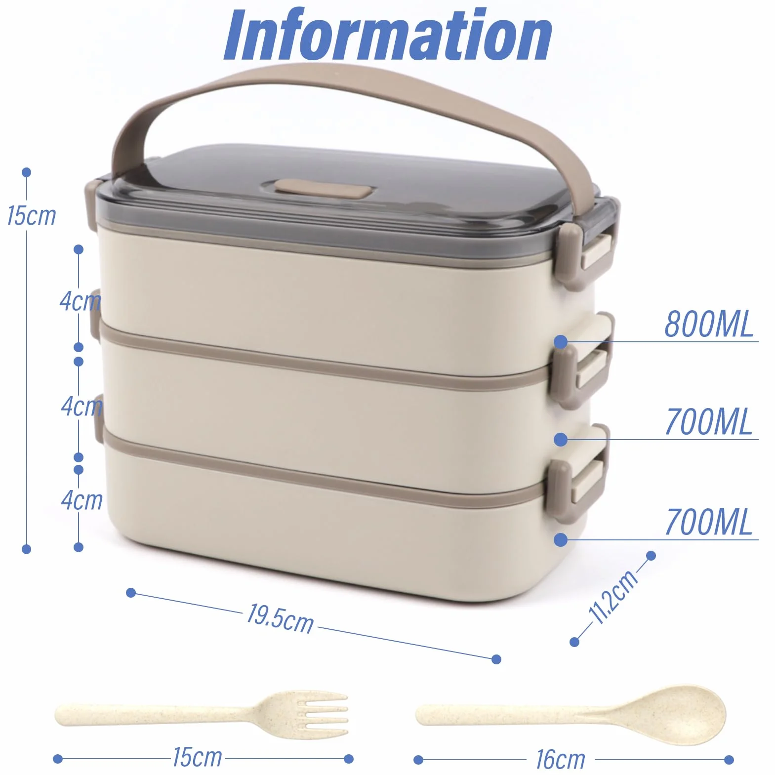 Pudełko na lunch premium 3-warstwowe pudełko na lunch Bento dla dorosłych do pracy, pudełko na lunch 2200 ml, ze sztućcami i 3 przegródkami, regulowane, szczelne, nie zawiera BPA, można używać