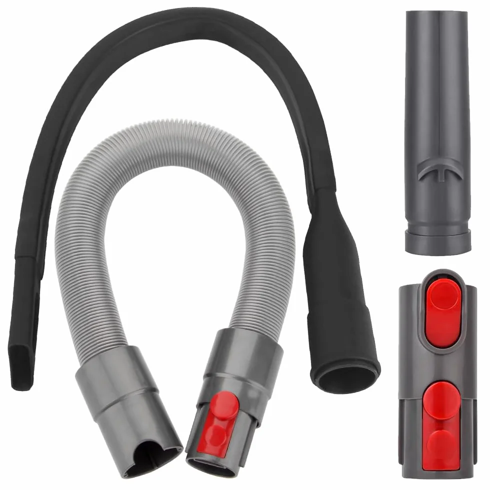 BUZIFU 4-częściowy zestaw akcesoriów do odkurzacza Dyson V7, V8, V10, V11, V12, V15, przedłużacz węża + elastyczna ssawka szczelinowa + adapter, akcesoria, przyłącze węża zapasowego, długa płaska