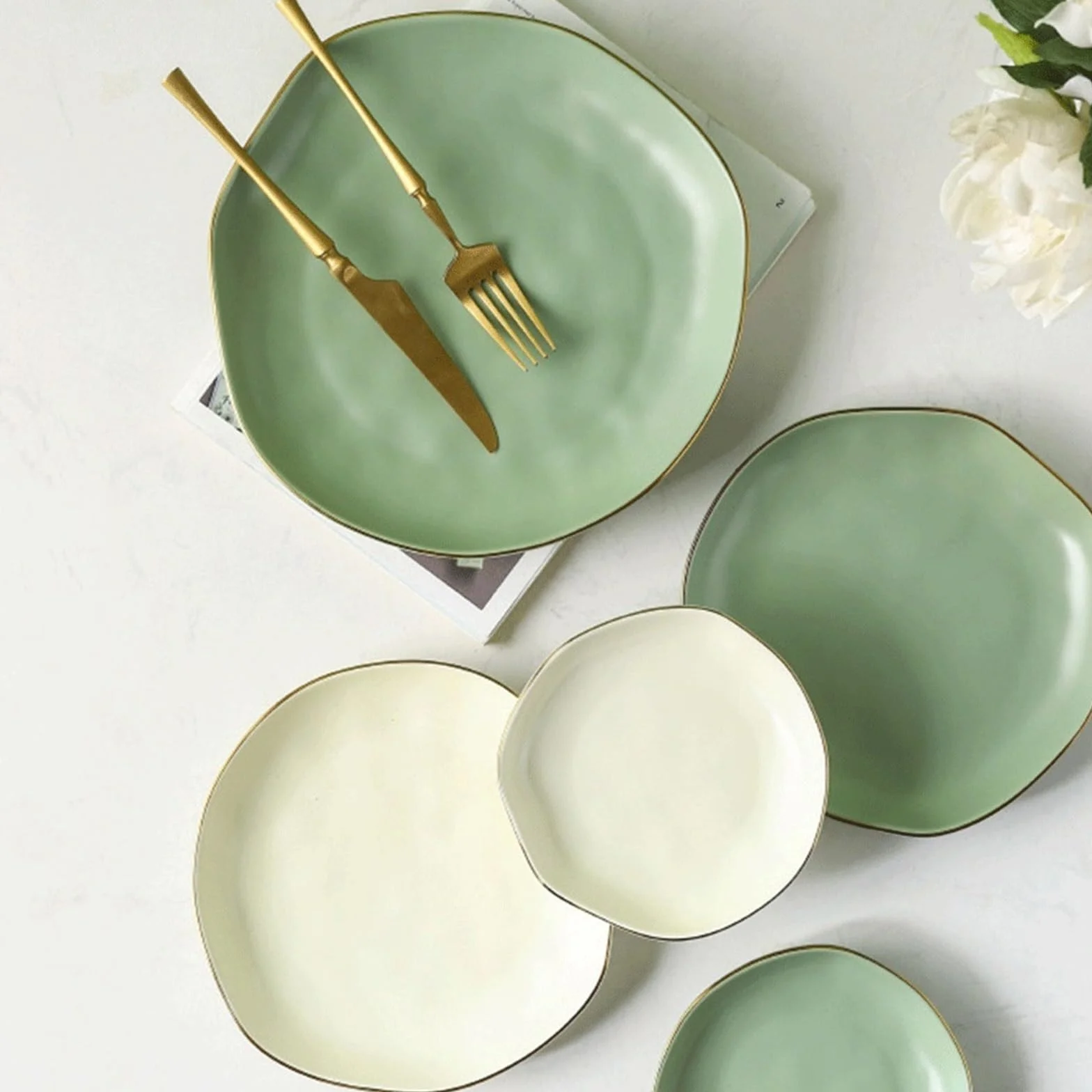 Naczynia Talerze Talerz ceramiczny Amfora warzywny deserowy Materiał gospodarstwa domowego nieregularny na owoce chleb ciasto Naczynie do pieczenia Zastawa stołowa Domowy talerz do jadalni(Biały)