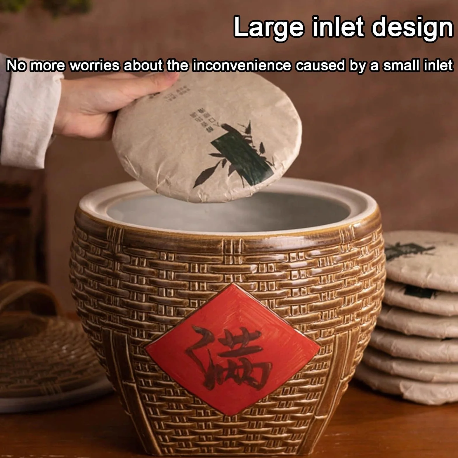 Ręcznie robiony chiński retro ceramiczny słoik na ryż z pokrywką, domowy pojemnik do przechowywania żywności i ziarna na ryż, herbatę i płatki śniadaniowe