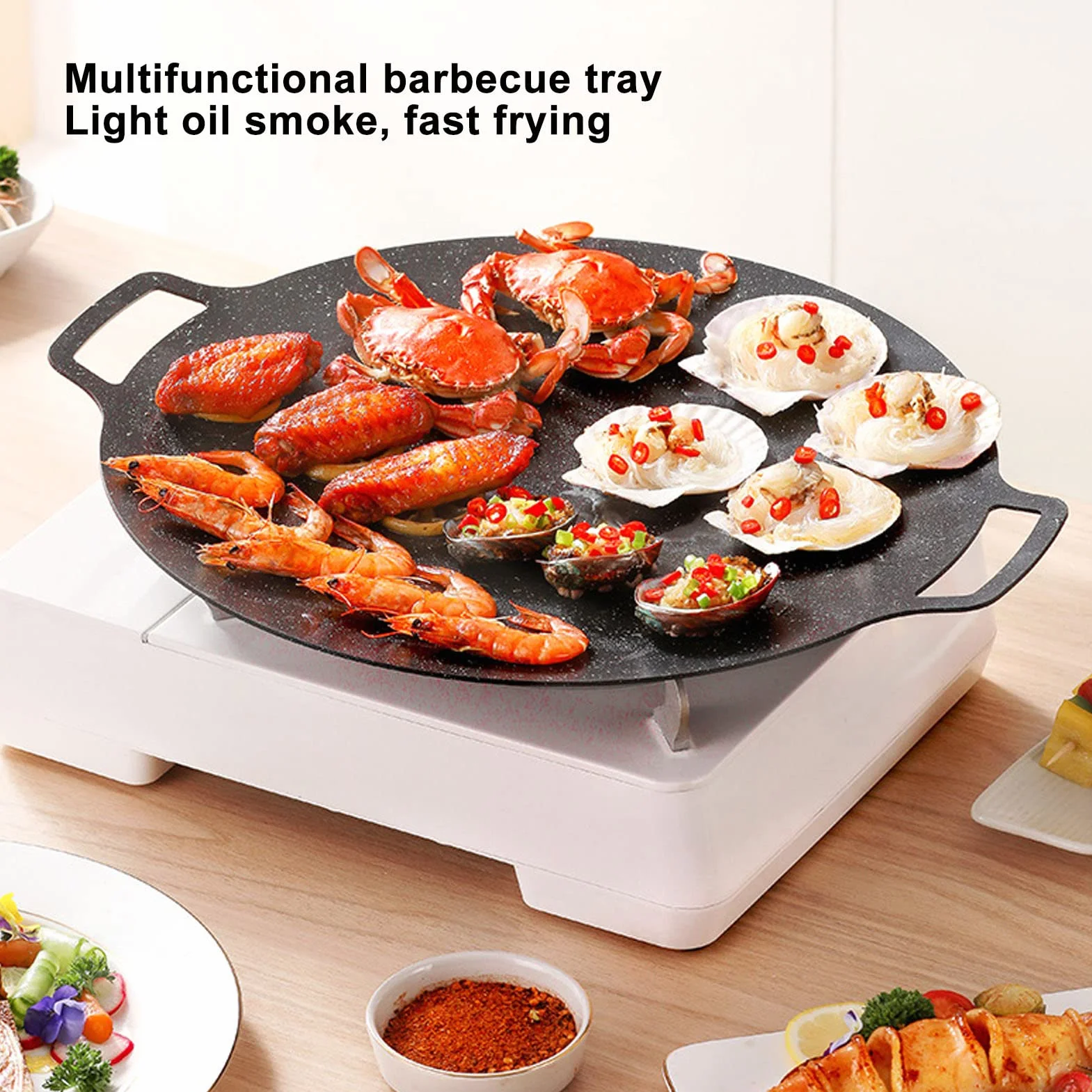 Koreańska patelnia grillowa, okrągła, nieprzywierająca, koreańska patelnia grillowa z uchwytem, wielofunkcyjna płyta kuchenna do mięsa, naleśników, żeberek (model uniwersalny, 36 cm)