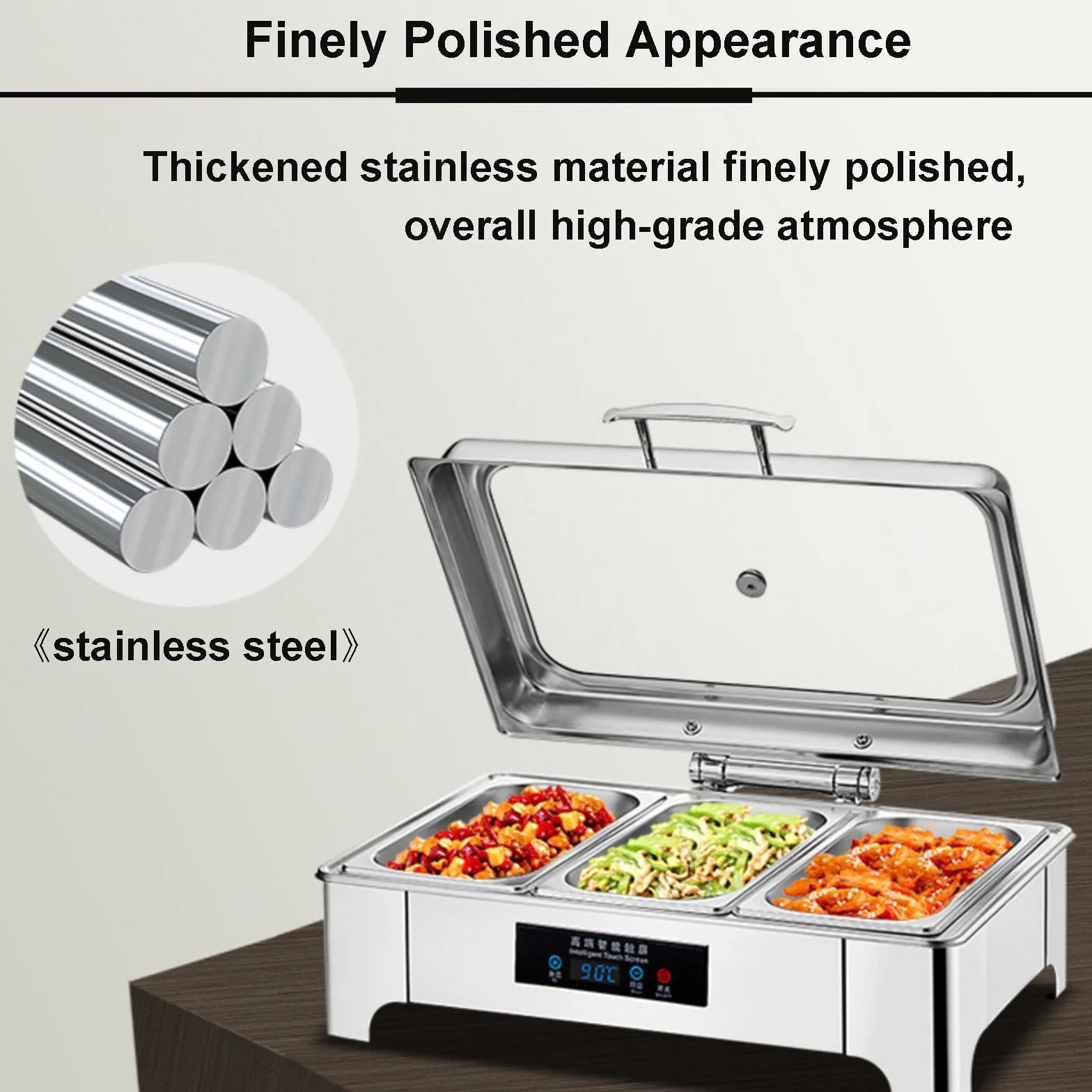 Elektryczny podgrzewacz bufetowy 400 W, z wyświetlaczem LED, urządzenie utrzymujące ciepło ze stali nierdzewnej, do gastronomii, uroczystości rodzinnych, na kemping – pojedyncze/podwójne