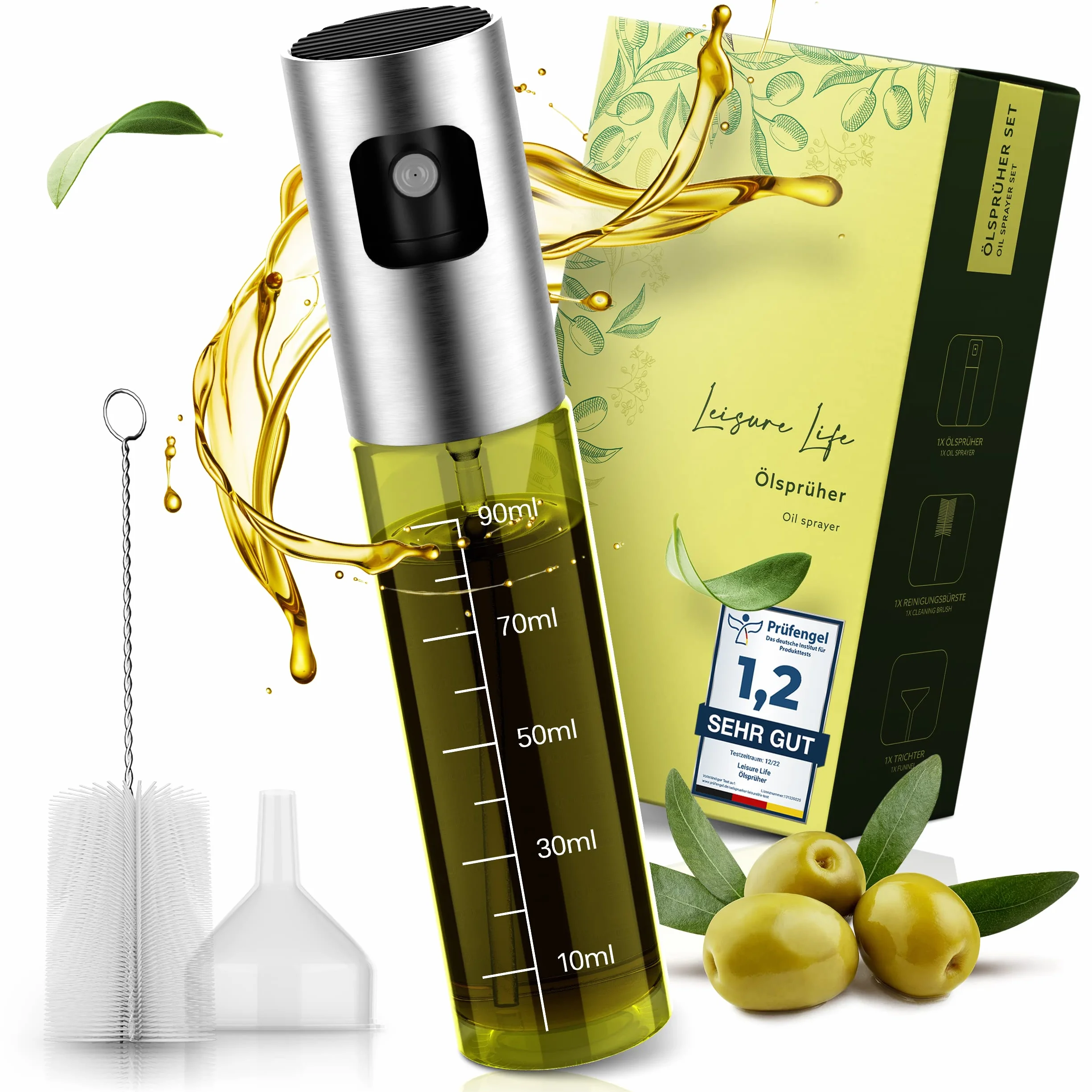 Leisure Life® | NOWOŚĆ | Rozpylacz do oleju | Wzmocniona obudowa ze stali nierdzewnej | Szkło chroniące przed UV | 100% wolny od BPA | 100 ml rozpylacz do oliwy z oliwek i zdrowego gotowania