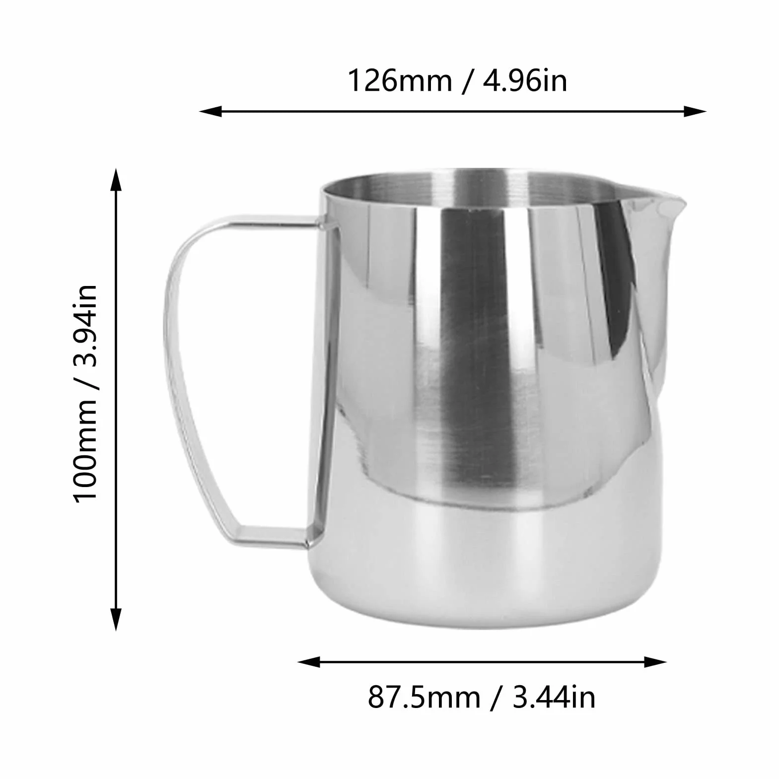 Dzbanek do mleka, 450 ml, stal nierdzewna 304, spieniacz do mleka, dzbanek do kawy, dzbanek do cappuccino, spieniacz do mleka, narzędzie barista, do domu, kawiarni, biura, srebrny