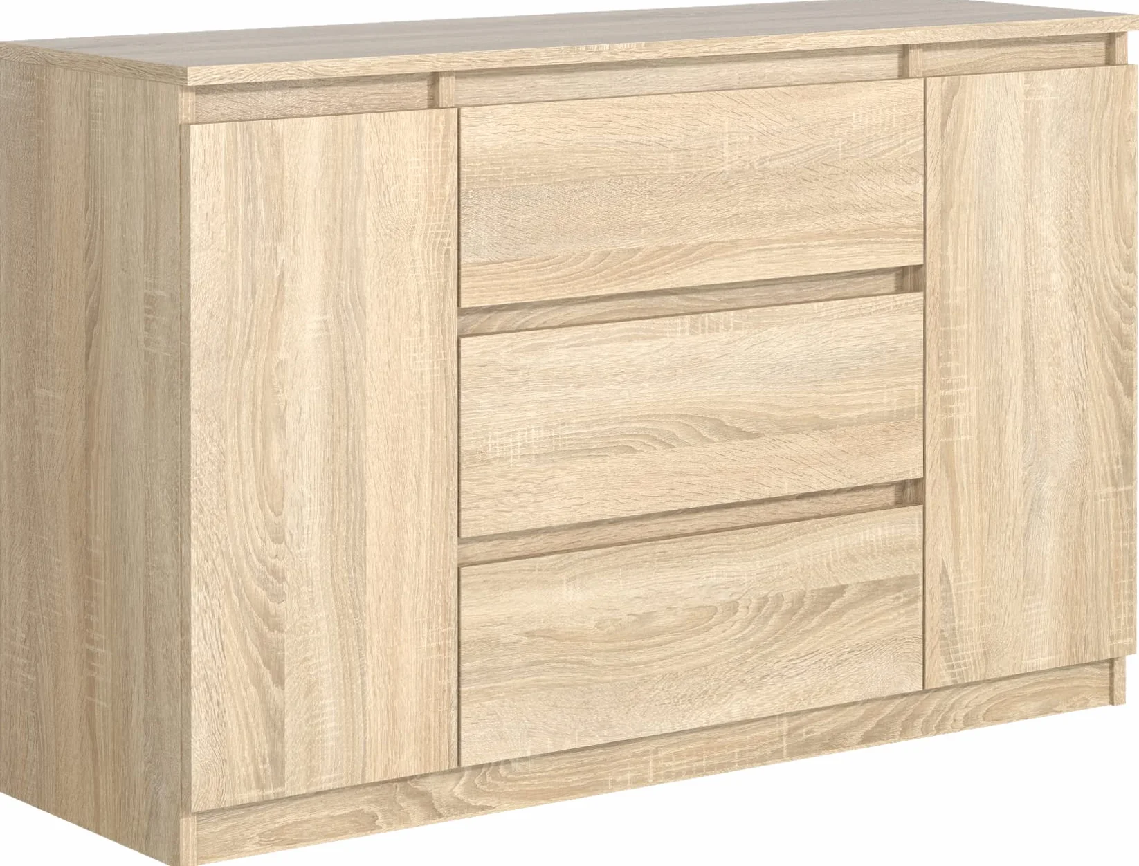 meble masztalerz Komoda Dąb Sonoma Mat z 3 szufladami i 2 drzwiami - 120,4x78,2x39 cm - Komoda do salonu, sypialni - Szafka z szufladami - Komoda z szufladami - 120 cm