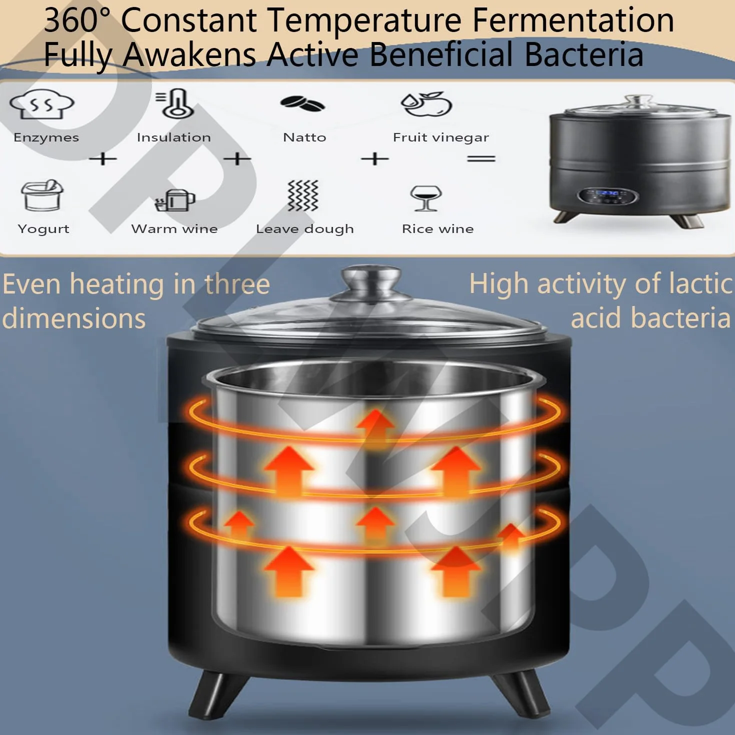 Komora fermentacyjna do czarnego czosnku 8l/12l Maszyna do fermentacji jogurtu z kontrolą czasu i temperatury 360° Fermentacja w stałej temperaturze do domowego użytku 12L-Black