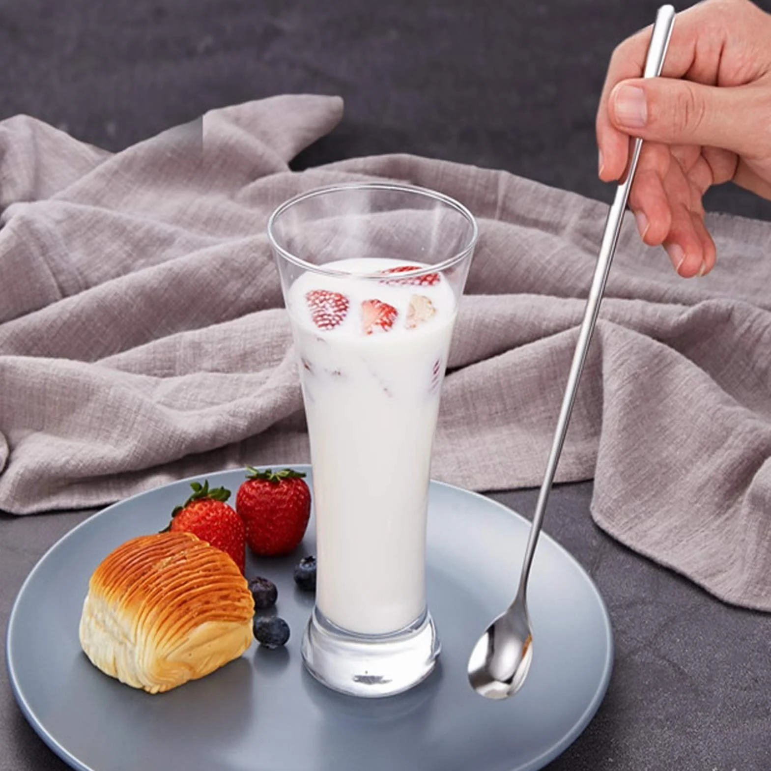 Miarki do kawy Łyżka z długim uchwytem ze stali nierdzewnej, proszek mleczny, miód, kawa, napój mieszając łyżkę, przedłużenie, pręt mieszający Łyżeczki deserowe (Color : B)