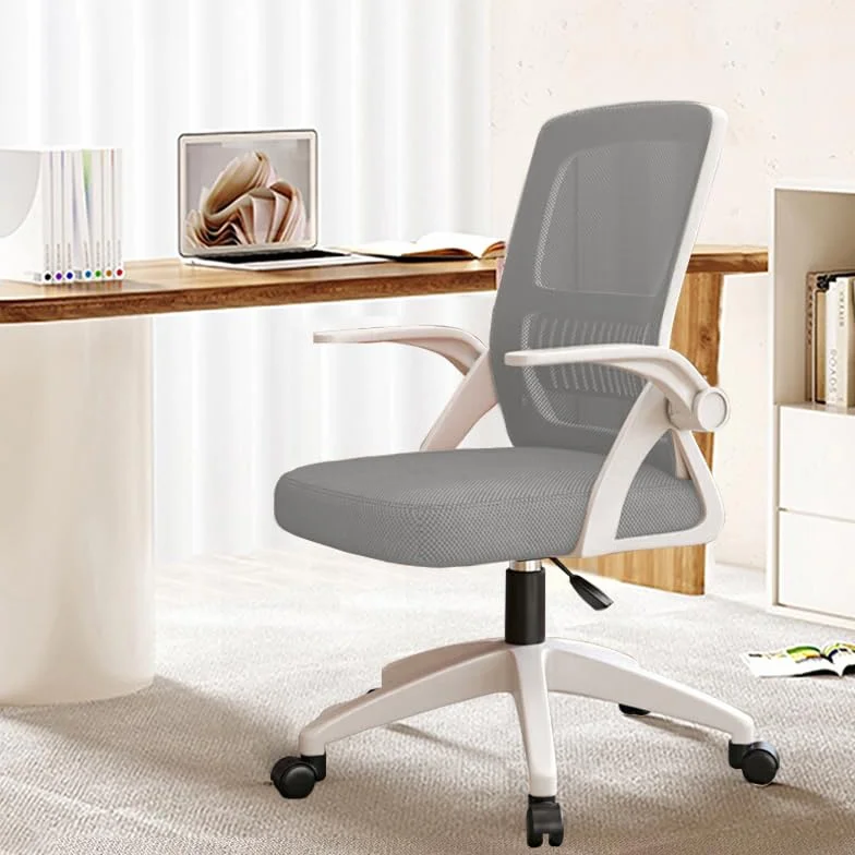 Krzesło Biurowe Ergonomiczne z Oddychającej Siatki, Wysoki Tył, Regulacja Wysokości, Obrotowe, Podłokietniki, Wsparcie Lędźwiowe Szary