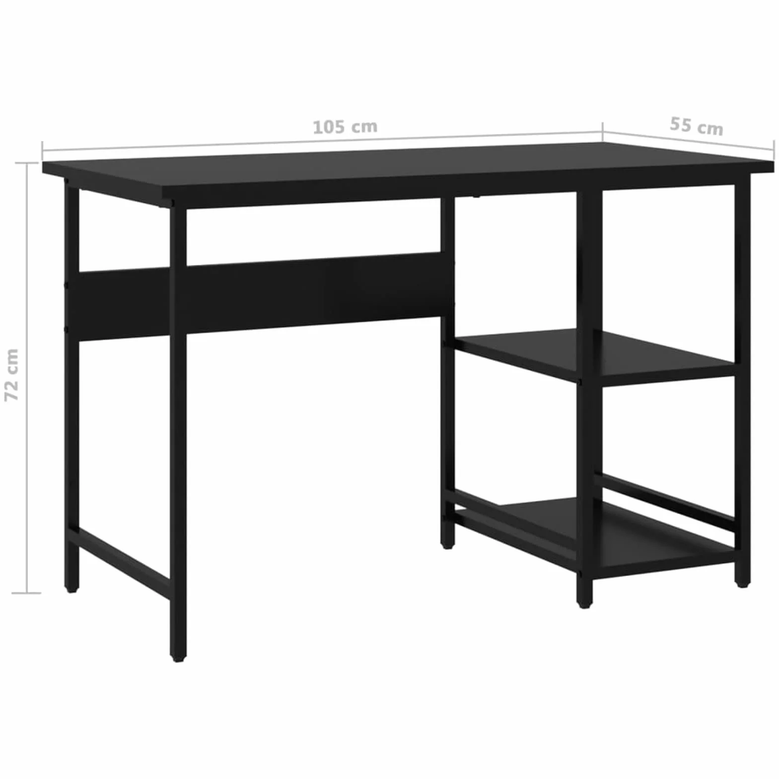 Homgoday Czarne biurko komputerowe 105 x 55 x 72 cm, MDF i metal, meble biurkowe, biurko, biurko komputerowe, biurko zajmujące mało miejsca, stół, biurko, biurko do gier do pokoju dziecięcego