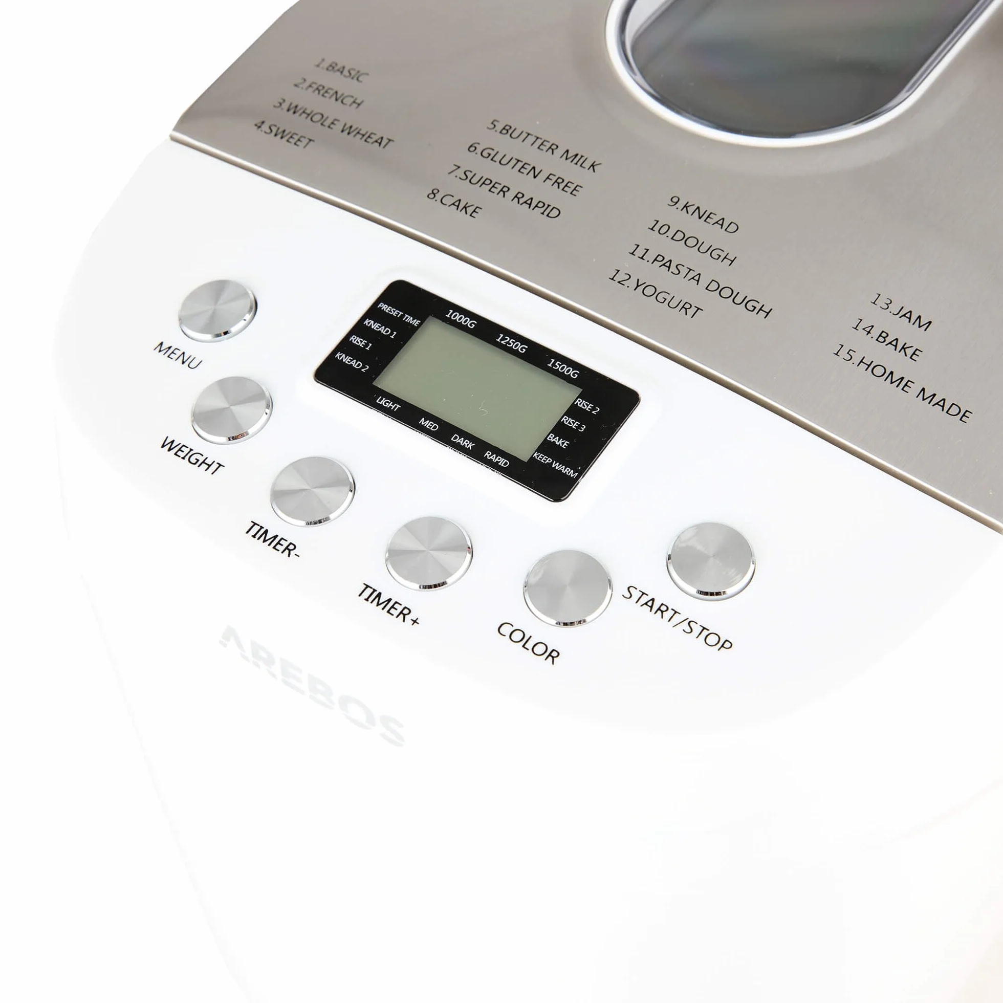Arebos Wypiekacz do chleba 1500g 850W 15 programów LCD Biały
