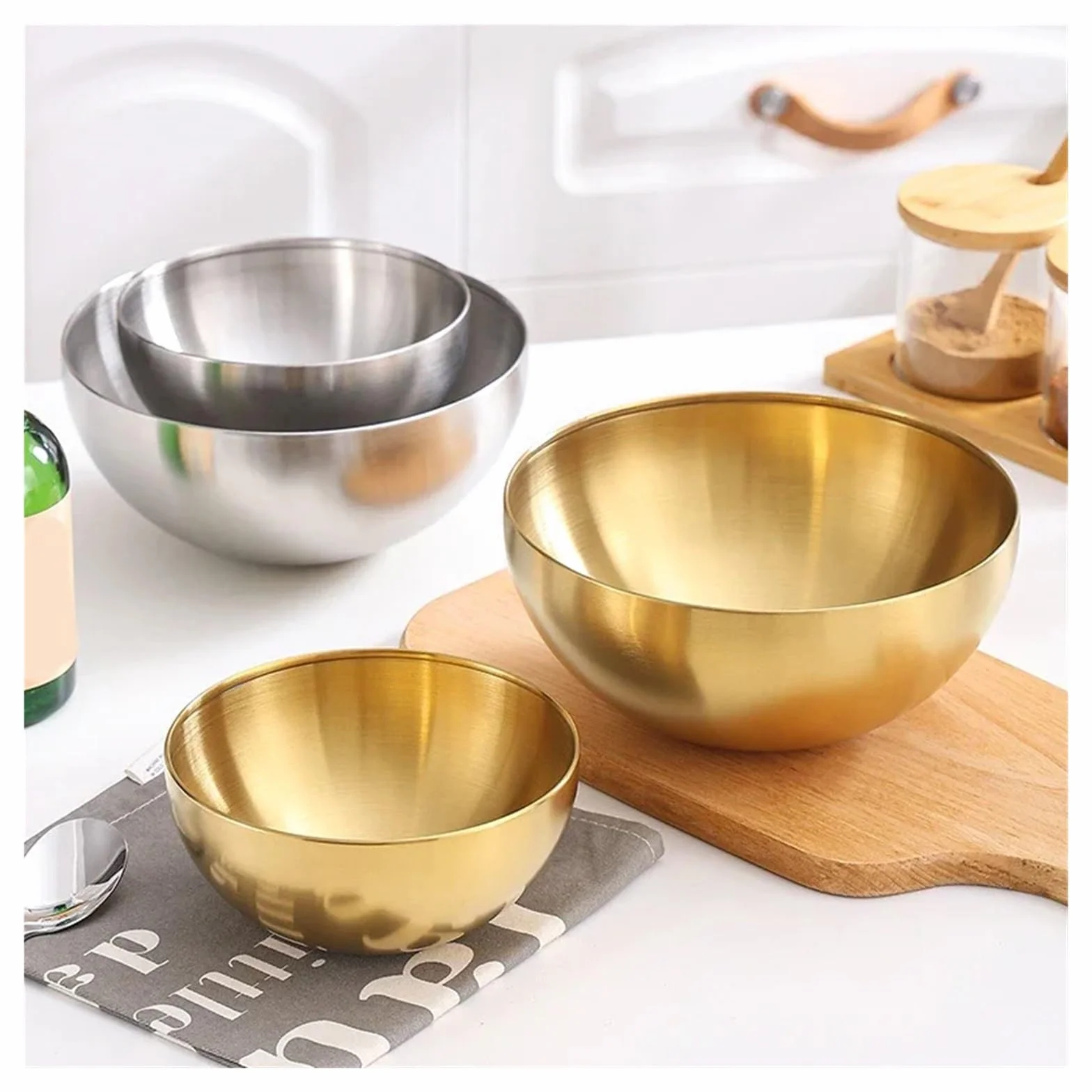 Miska ze stali nierdzewnej o dużej pojemności sałatka owocowa pojemnik na jedzenie zupa makaron ryżowy zastawa stołowa do kuchni dla domu(Gold-20cm)