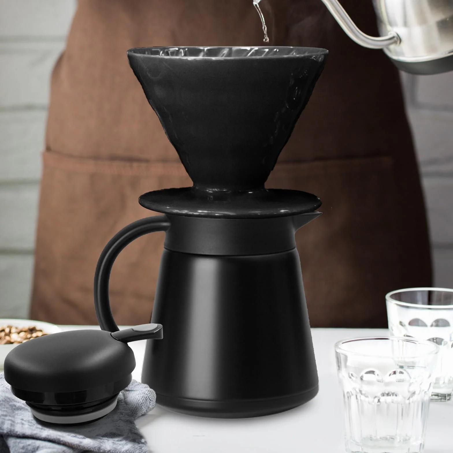 Luvan Dzbanek termiczny 800 ml, karafka termiczna ze stali nierdzewnej 304 18/10, podwójne ścianki, izolowany próżniowo dzbanek do kawy z przyciskiem, bez BPA, do kawy, herbaty, napojów (czarny / 765