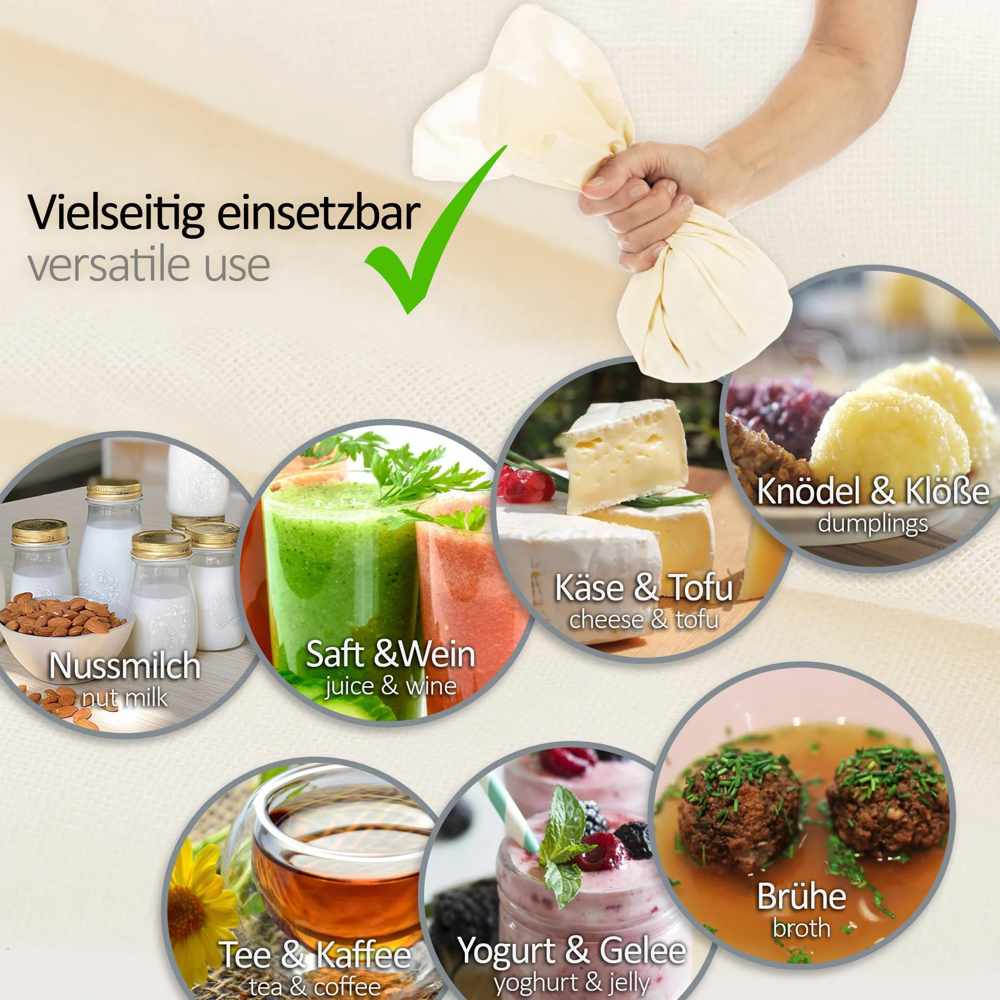 COM-FOUR® 6x bielizna piekarska, gaza, sitko, sciereczka do klusek ze 100% bawelny - Chusteczki do przygotowania ciasta - Wielokrotnego uzytku, duzej wilgotnosci - Plótno lniane do pieczenia chleba