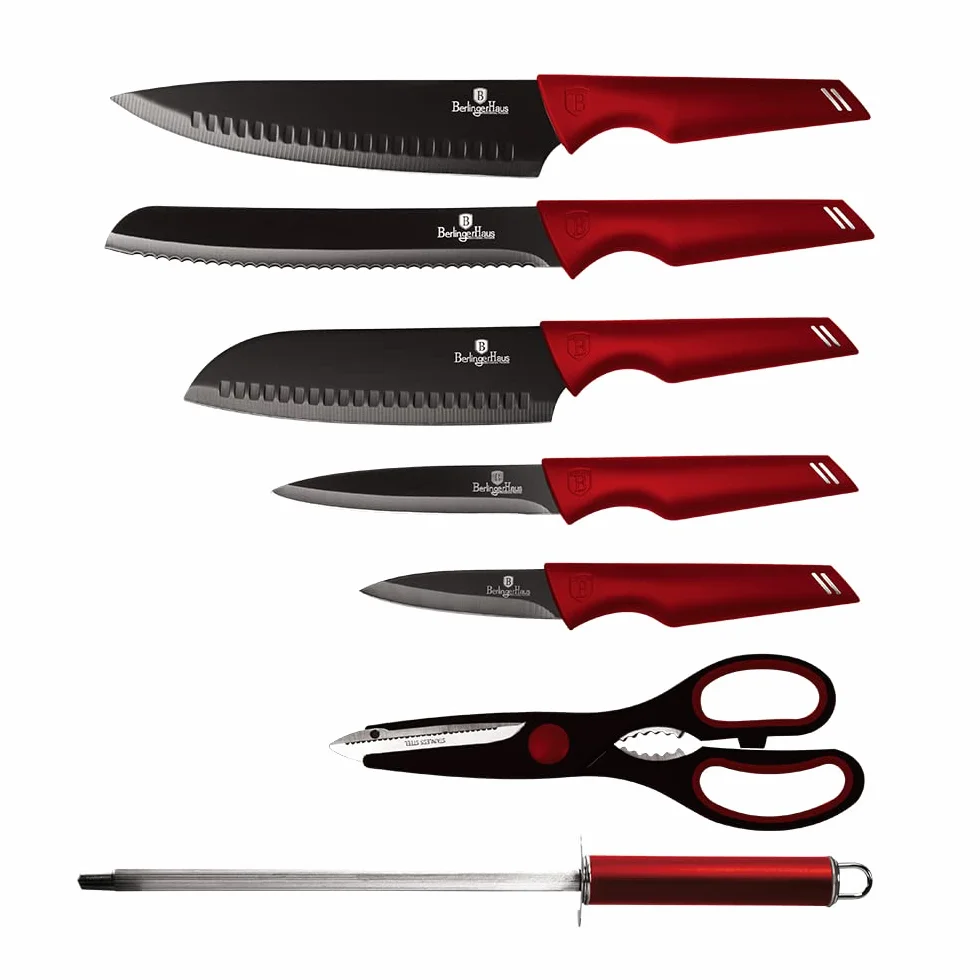 Berlinger Haus Kitchen Knife Set with Block, 8 Piece Knives Set for Kitchen, Elegant Cooking Knives with Kitchen Shears and Sharpener, Sharp Cutting Stainless Steel Chef Knife Set with Acrylic Stand