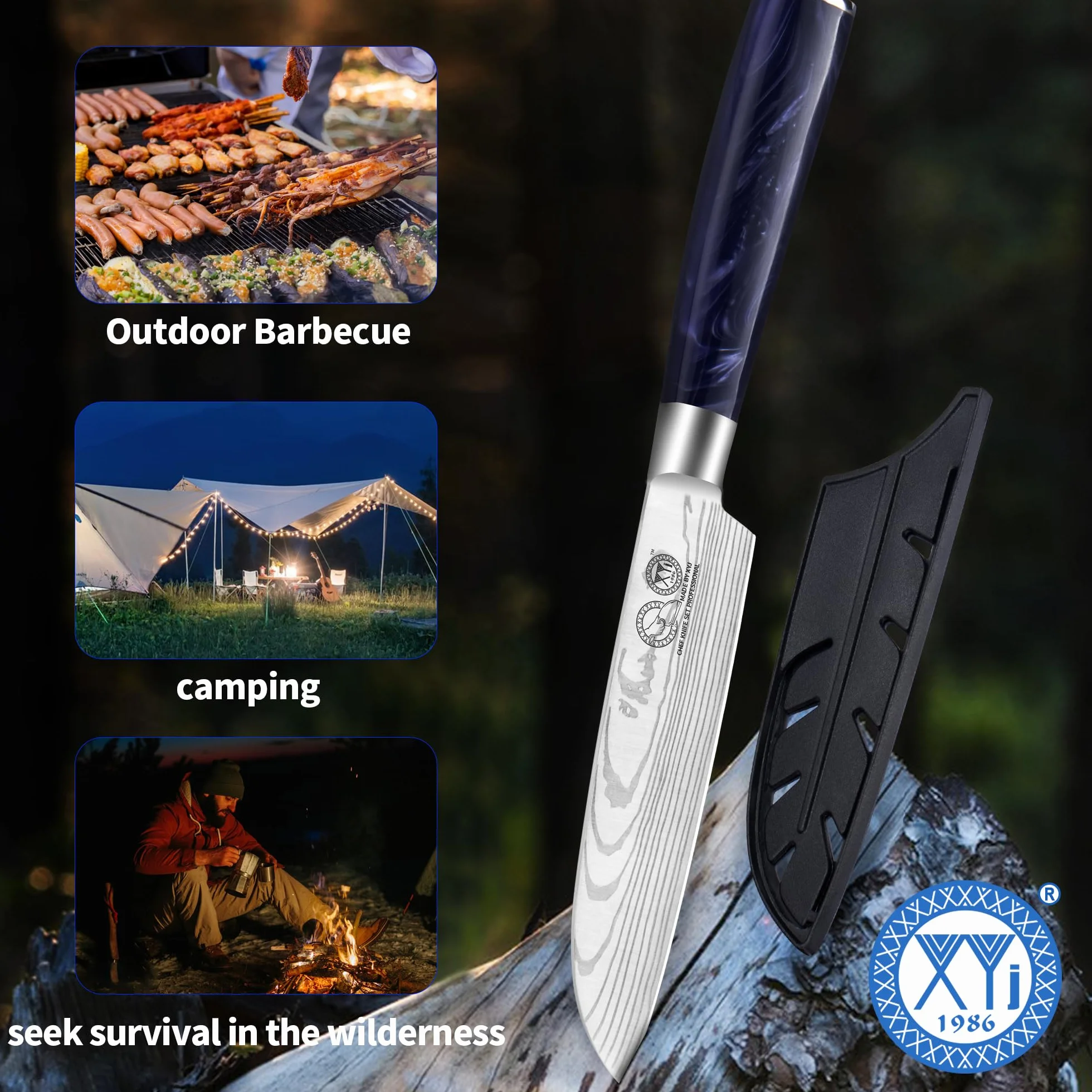 XYJ Professional Kitchen Knife,Stainless Steel Japanese Santoku Knife 5 Inch,Laser Damacus Pattern,Cleaver,Meat Knife for Kitchen Outdoor Camping BBQ,Knife With Cover