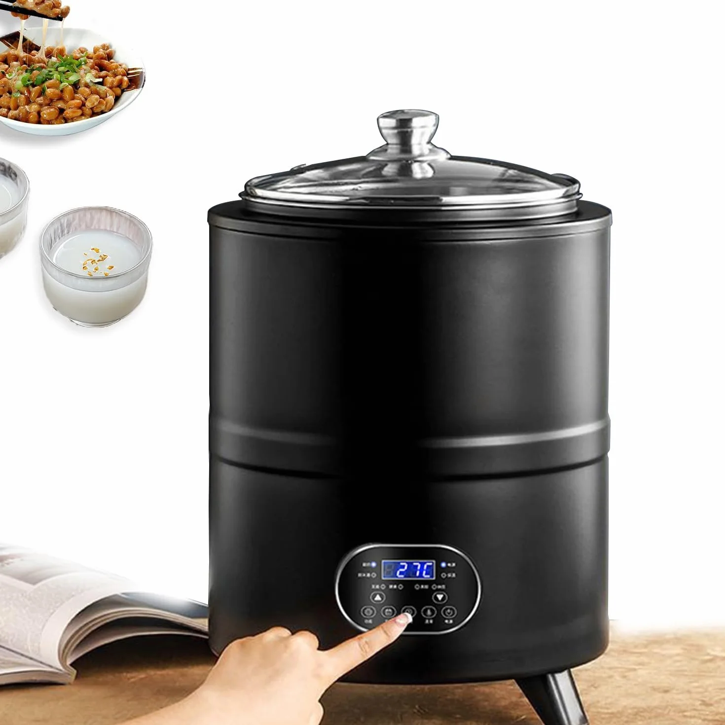 Komora fermentacyjna do czarnego czosnku 8l/12l Maszyna do fermentacji jogurtu z kontrolą czasu i temperatury 360° Fermentacja w stałej temperaturze do domowego użytku 12L-Black