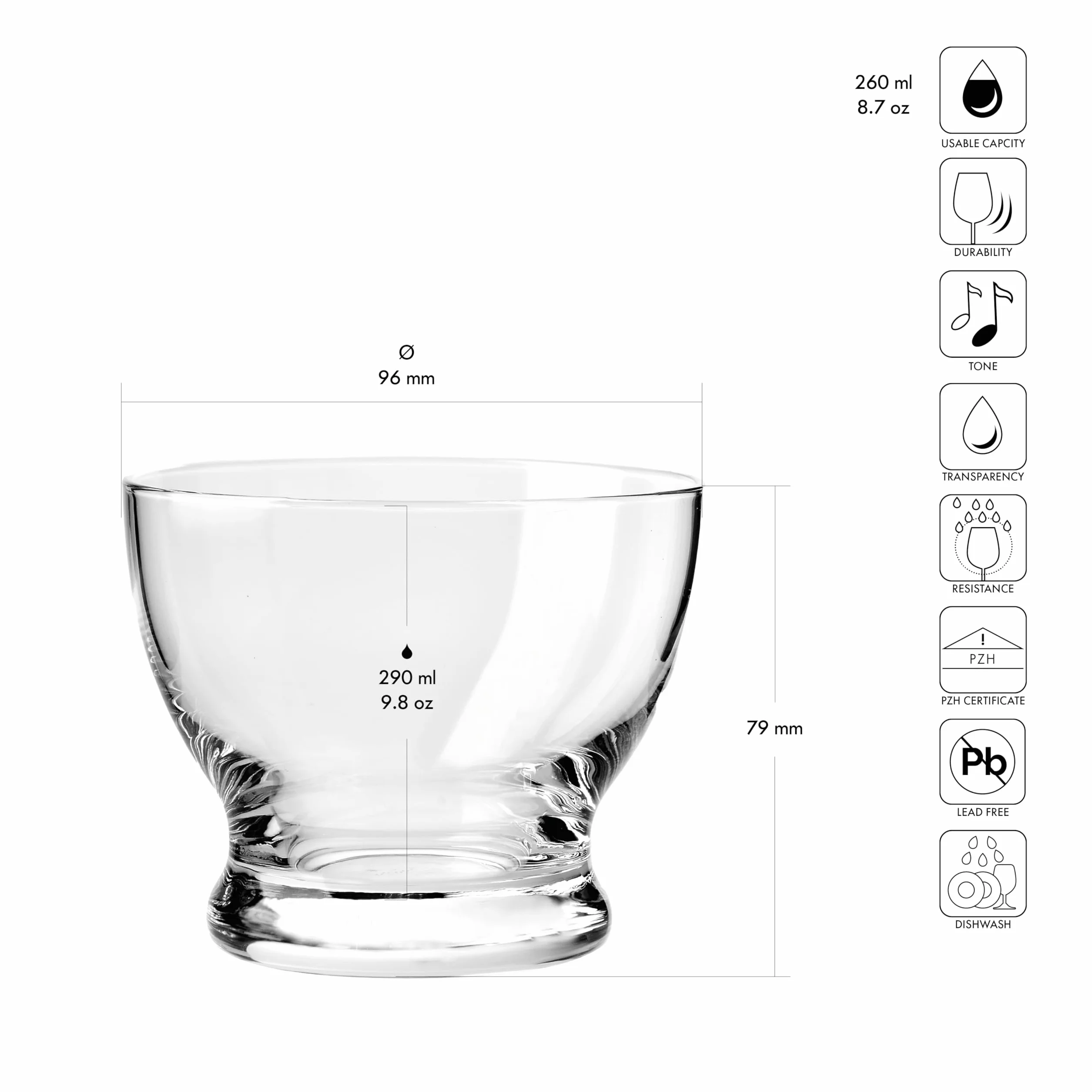 KROSNO Pure Pucharki do Lodów 290 ml Zestaw 6 szt – Szkło Kryształowe Bezołowiowe, Miseczki na Desery, Galaretki, Owoce, Dom, Restauracja, Zmywarka