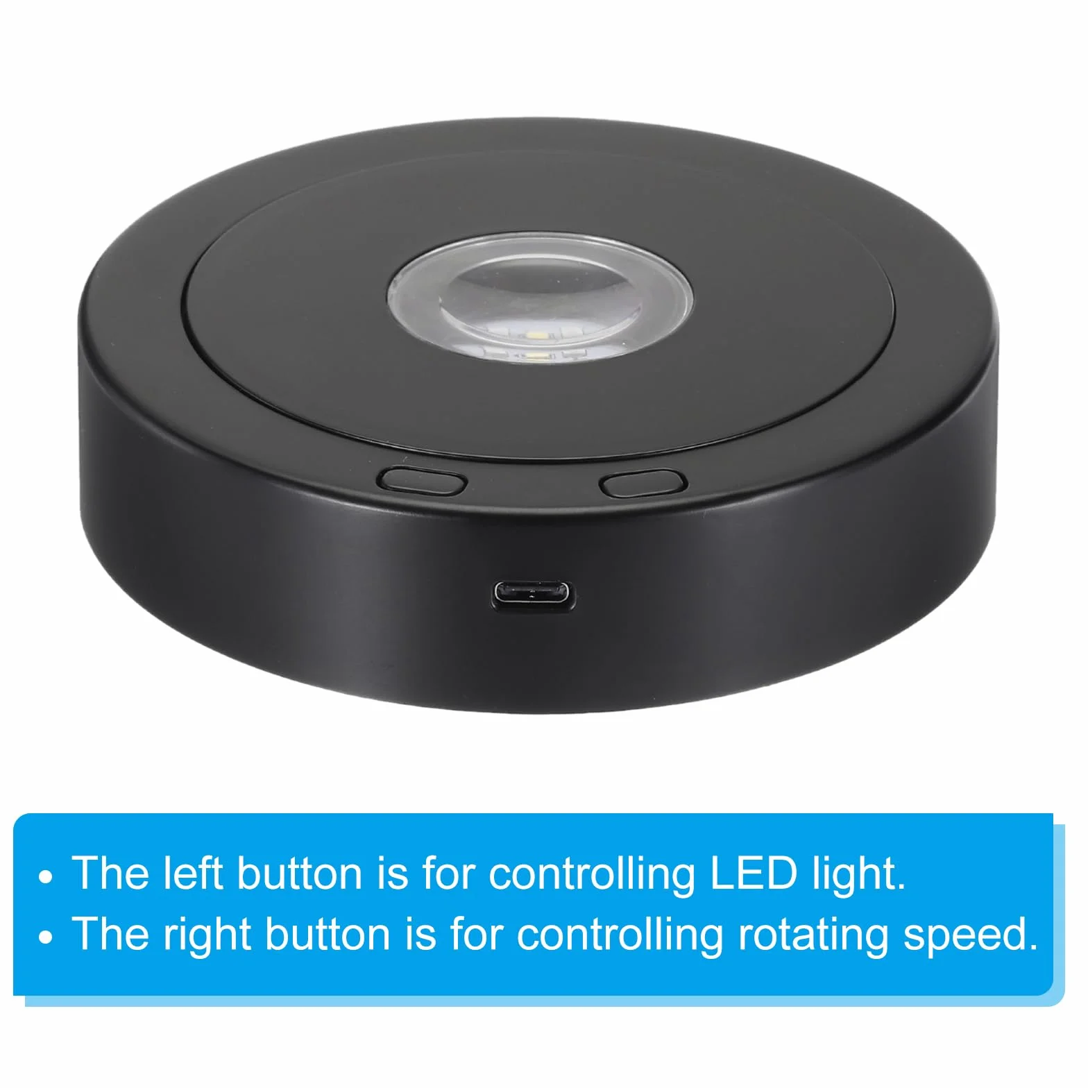 PATIKIL Obrotowy stojak ekspozycyjny 11,4 cm x 8,9 cm, podstawa świetlna LED, 360 stopni, cokoły z 4 obrotowymi i 8 trybami świecenia, do kryształów, szklanej biżuterii, czarny