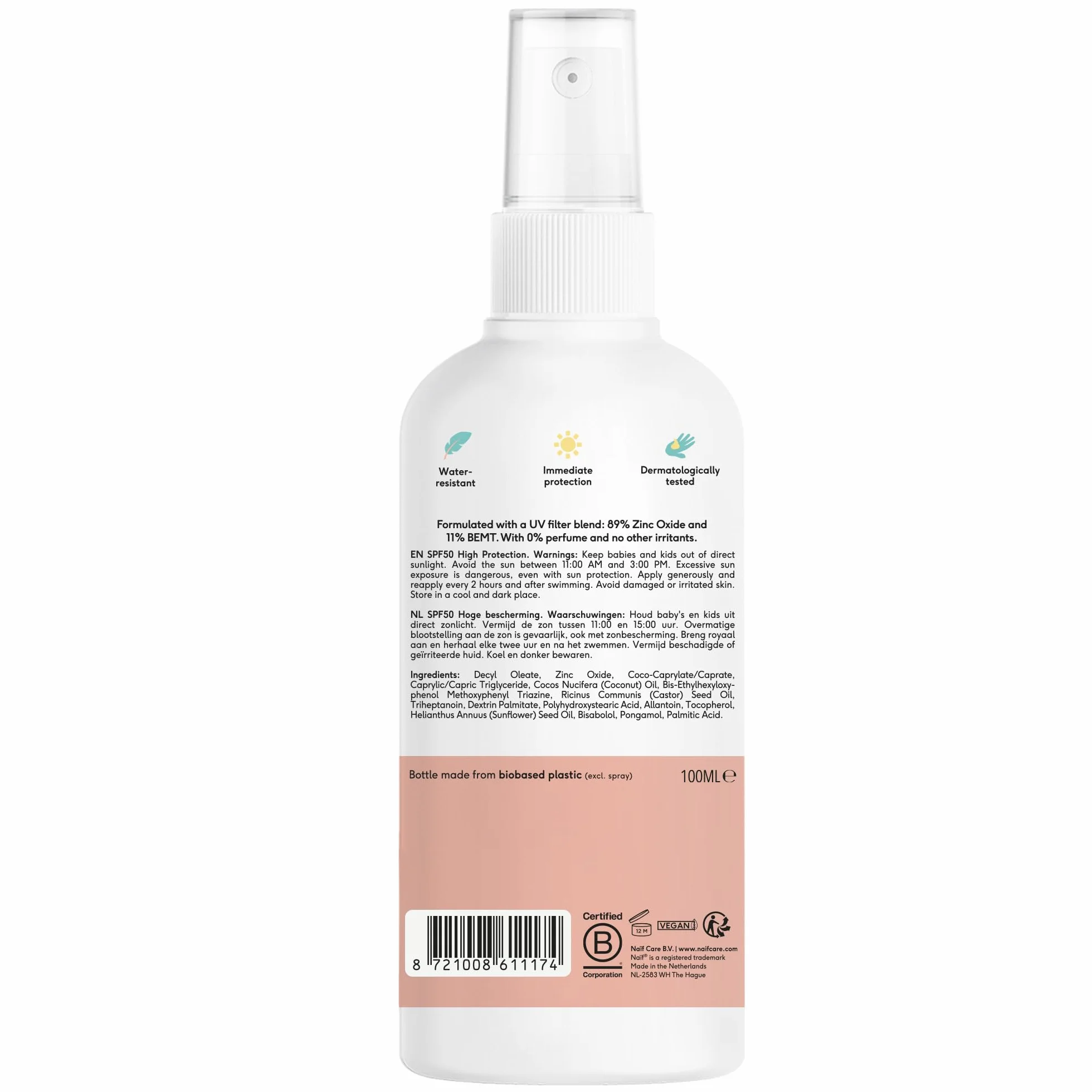 Naïf Mineralny spray przeciwsłoneczny – dla niemowląt i dzieci – LSF 50 – spray bez oktokrylenu – ochrona UVA i UVB – odporny na działanie wody – testowany dermatologicznie – bez mikroplastiku – 100