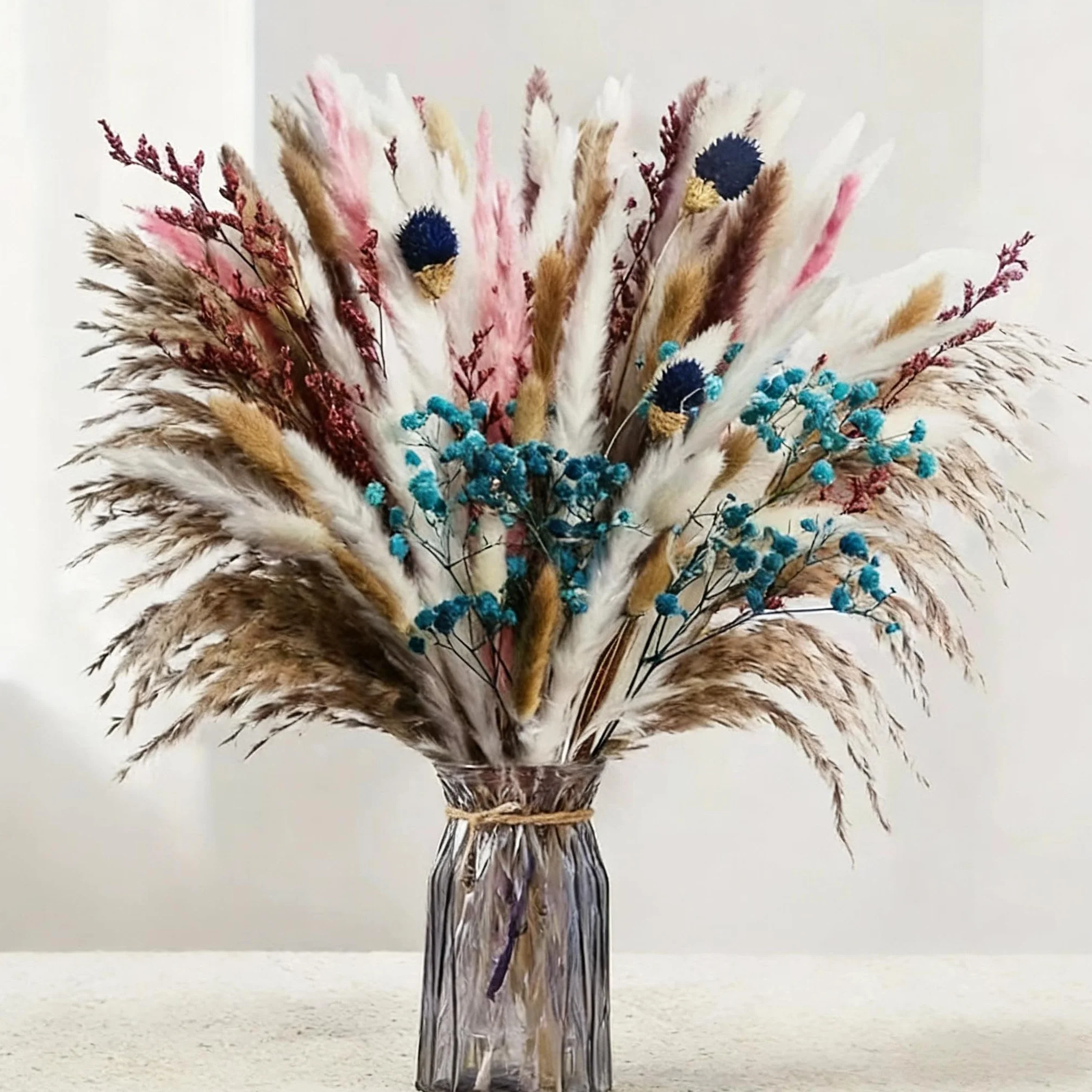 110 sztuk dużej trawy pampasowej, suszone kwiaty 44 cm, dekoracja boho z koronkami, suszone kwiaty Bunny-Tails, brązowa dekoracja trawy pampasowej do salonu, korytarza, stołu jadalnego