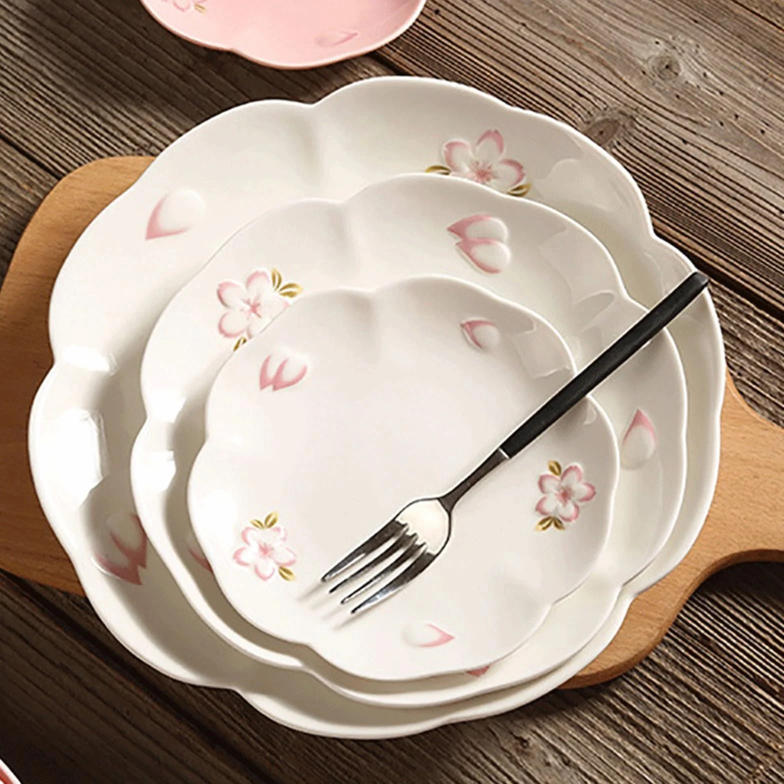 Talerz Talerz ceramiczny ręcznie malowany wytłoczony kwiat wiśni domowy talerz do jadalni na jedzenie stek owocowy deserowy zastawa stołowa kuchni(Pink,10inch)