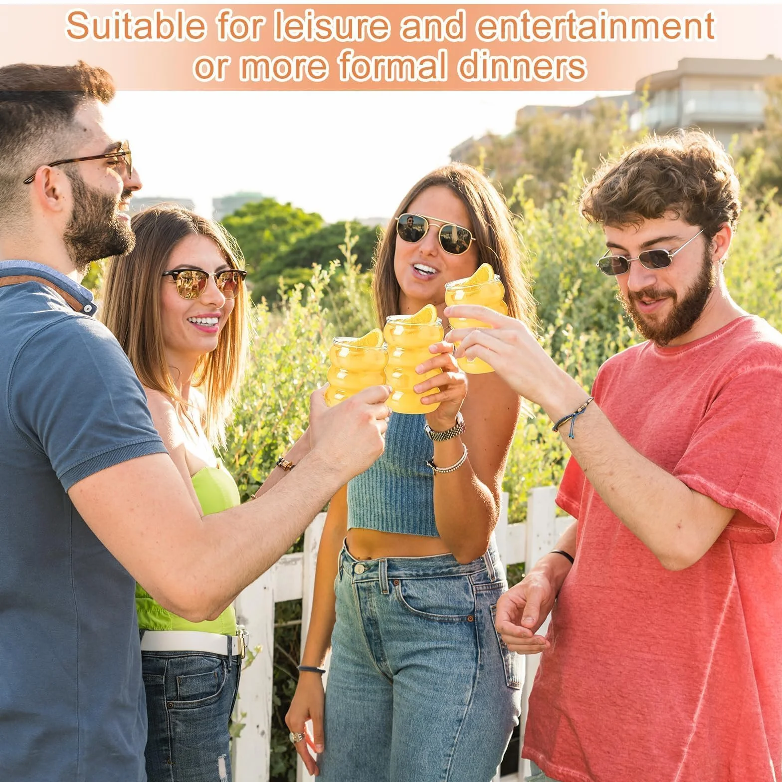 Bubble szklanki 350 ml ze słomką, zestaw 4 żebrowanych szklanek | Do Latte Macchiato, kawy mrożonej, whisky, koktajli, jogurtu, kawy z sodą – żebrowane szklanki 350 ml ze słomką, zestaw 4