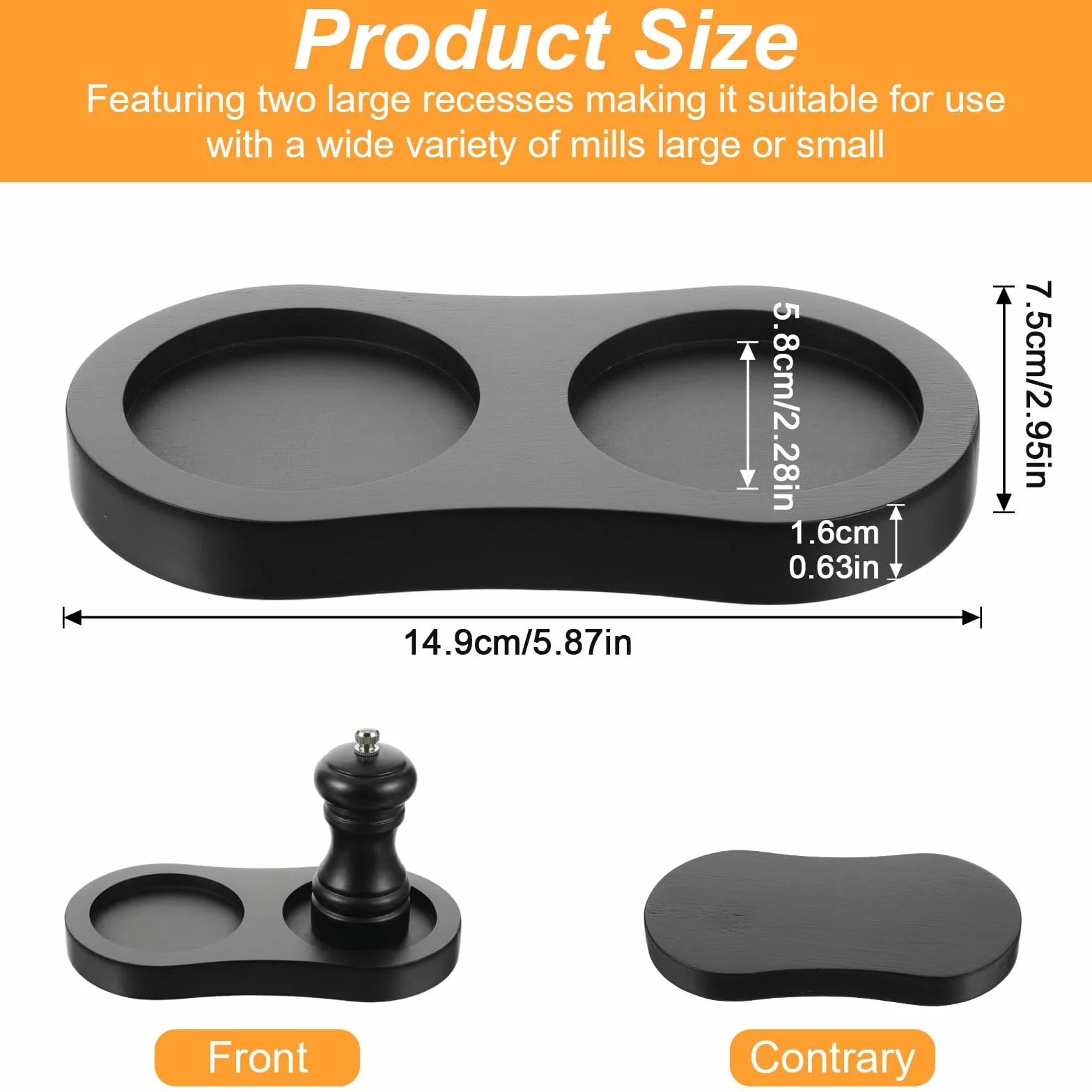 14,5 x 7,5 cm mini taca czarna, taca na młynek do soli i pieprzu, średnica wewnętrzna: 5,8 cm, drewniana taca dekoracyjna, półka do salonu, sypialni, łazienki i kuchni