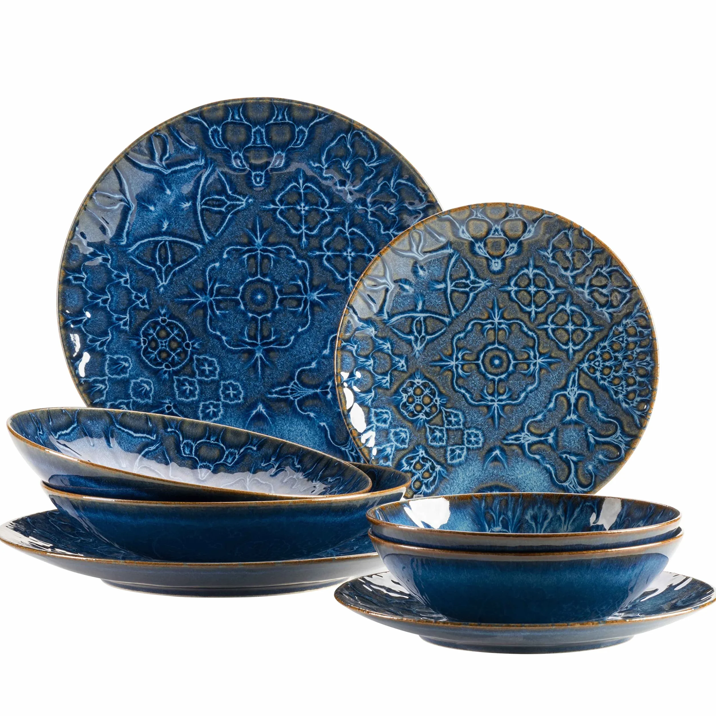MÄSER 935078 seria Tiles nowoczesny zestaw naczyń w stylu vintage dla 2 osób w stylu mauretańskim, 8-częściowy serwis stołowy z talerzami i miskami z wysokiej jakości ceramiki, kamionki, niebieski