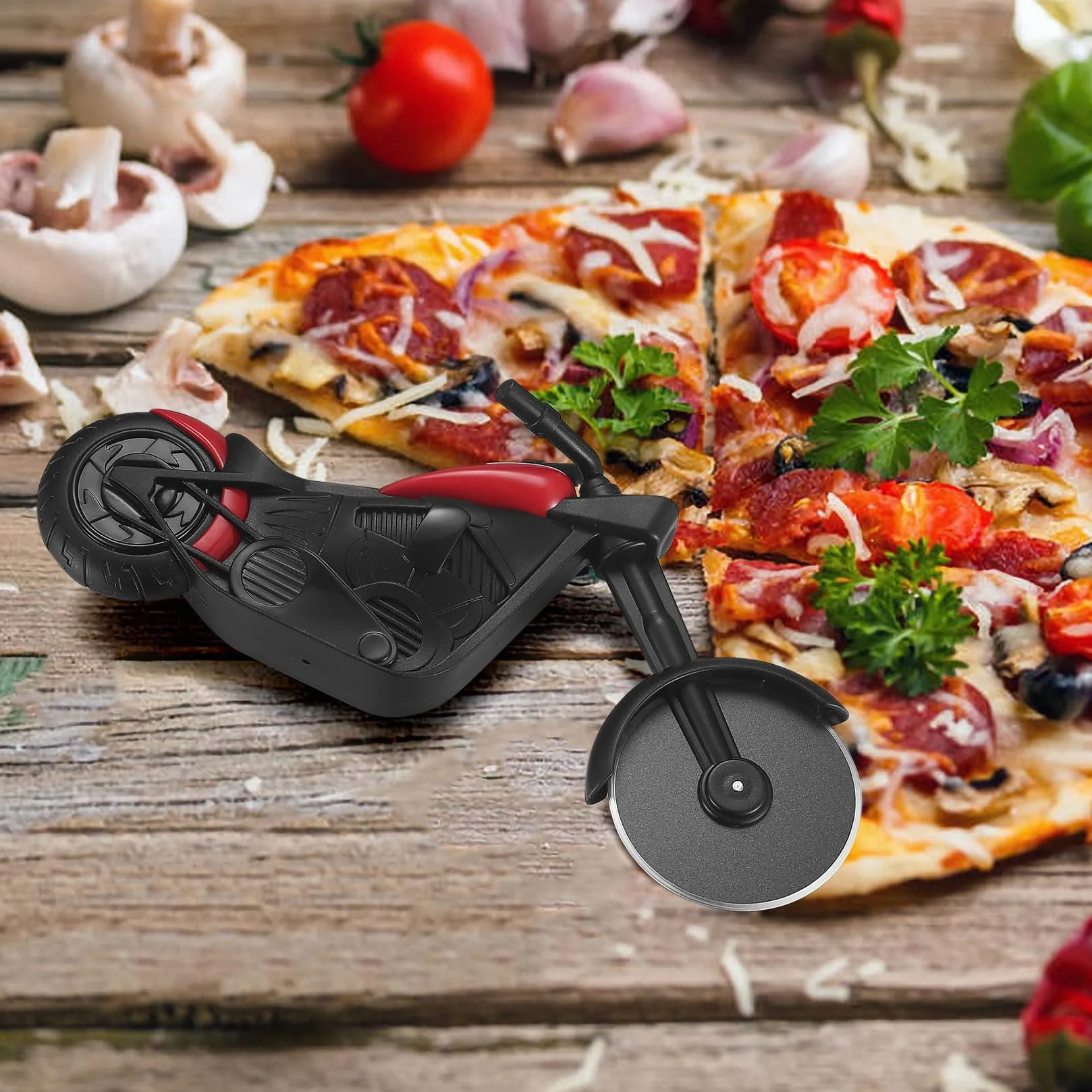 Nóż do Pizzy Motocykl Pizzaschneider, Dwukołowy, Stal Nierdzewna, Rolka z Stojakiem, Akcesoria Kuchenne