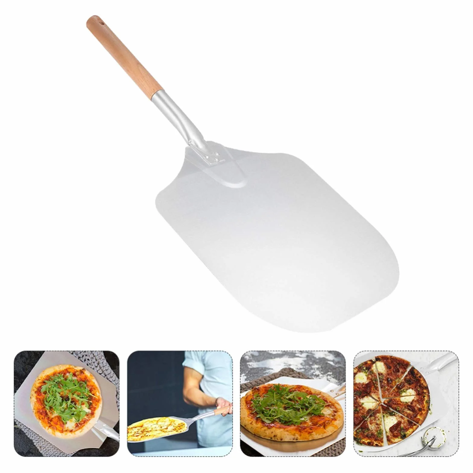 Łopatka do pizzy 1 szt. Drewniana rączka Łopatka do pizzy Aluminiowa łopatka do pizzy Podnośnik do pizzy do restauracji,Assorted Color-90x30.5x2.5cm