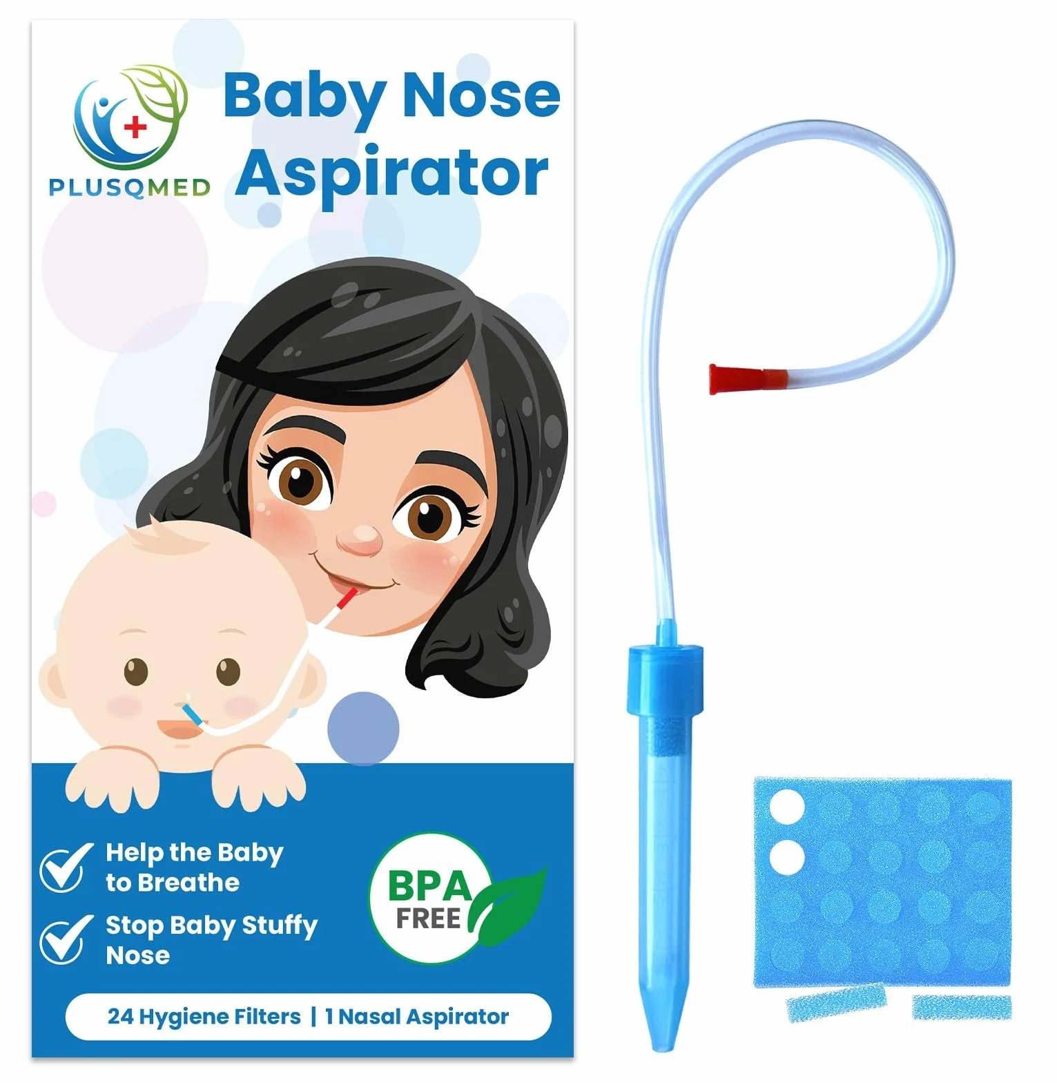 Aspirator do nosa dla niemowląt, aspirator do nosa dla noworodków, aspirator do nosa, oczyszczacz nosa, łatwy do czyszczenia, z 24 filtrami higienicznymi