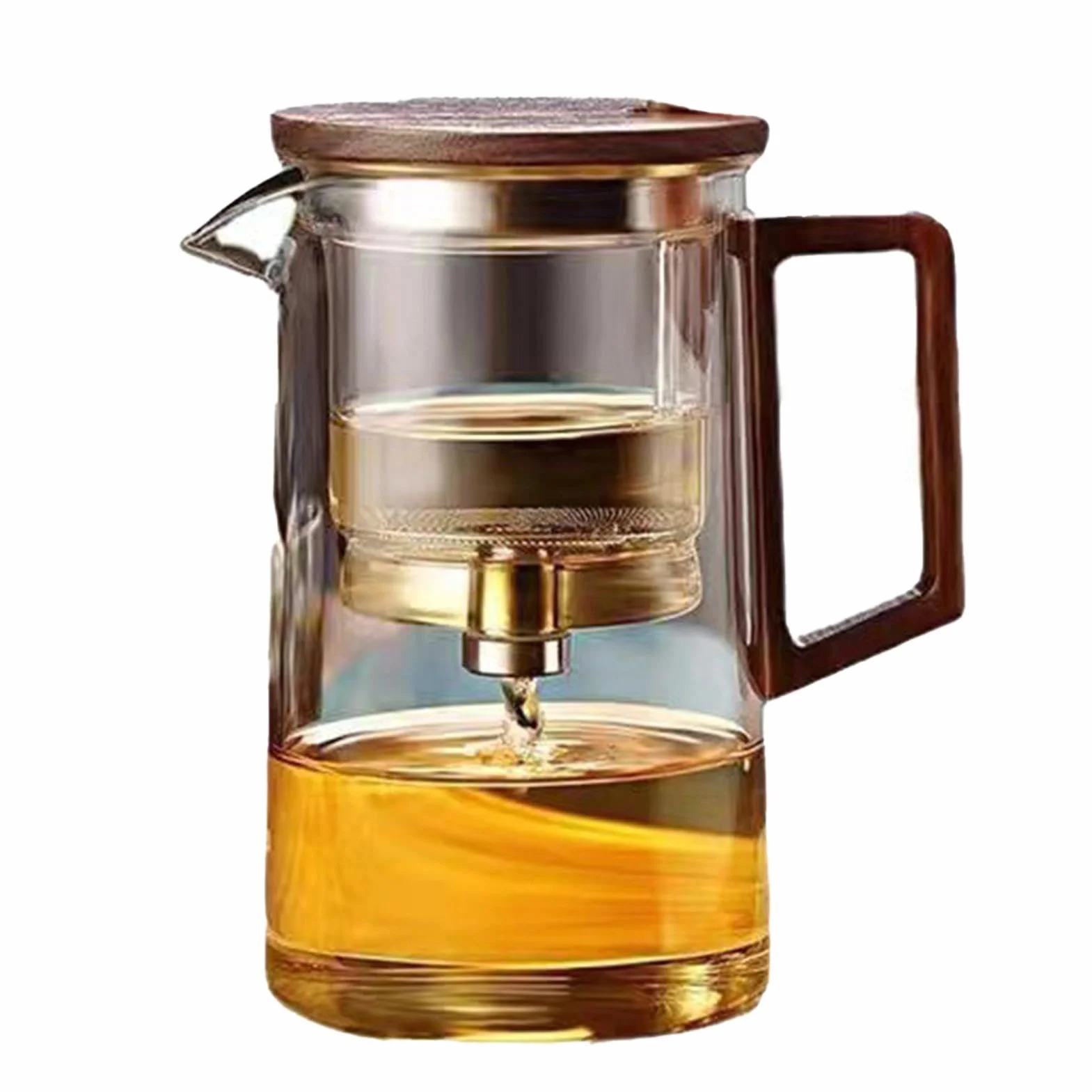 Szklany czajniczek z uchwytem, 500 ml / 750 ml, szklany czajnik do herbaty z sitkiem, ergonomiczny, przezroczysty, z drewnianym uchwytem, zmywarka, magiczny czajniczek do herbaty sypkiej