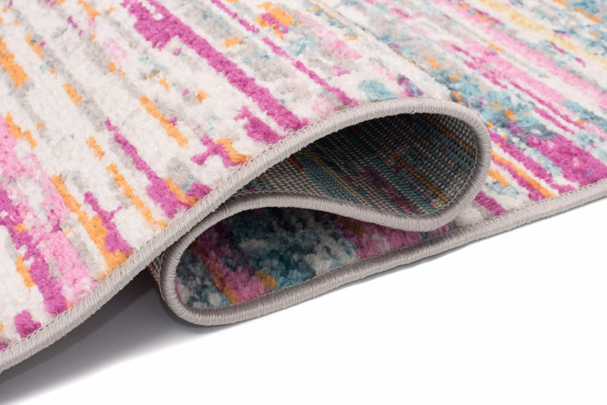 Tapiso Lazur dywan z krótkim włosiem, nowoczesny design, szary, niebieski, kremowy, pomarańczowy, różowy, rozmazywany paski, melanż, do salonu, sypialni, Ökotex 120 x 170 cm