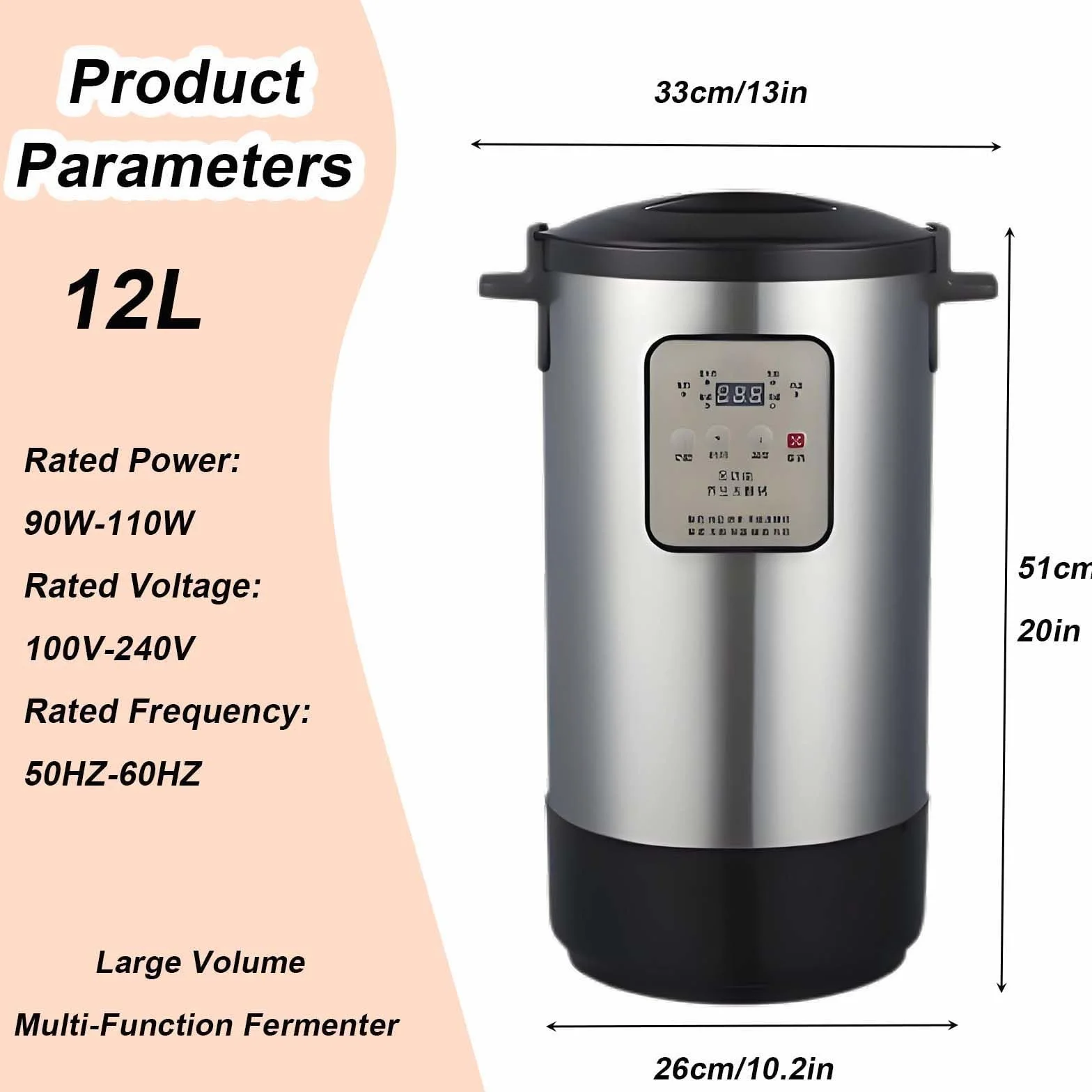 12-litrowa automatyczna komercyjna maszyna do fermentacji, regulowana temperatura i kontrola czasu, fermentacja ze stali nierdzewnej do jogurtu, jogurtu greckiego, chleba, natto, wina ryżowego