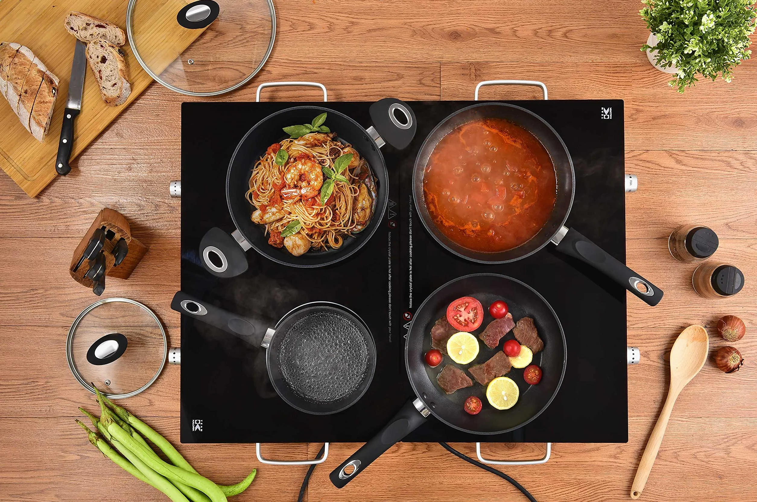 Venga! Kochtopf mit 24 cm Durchmesser, 4,1 l Fassungsvermögen, Antihaftbeschichtung, spülmaschinenfest, Turbo-Induktionsboden, ergonomische Soft-Touch-Griffe, schwarz/silber, VG POT 3001