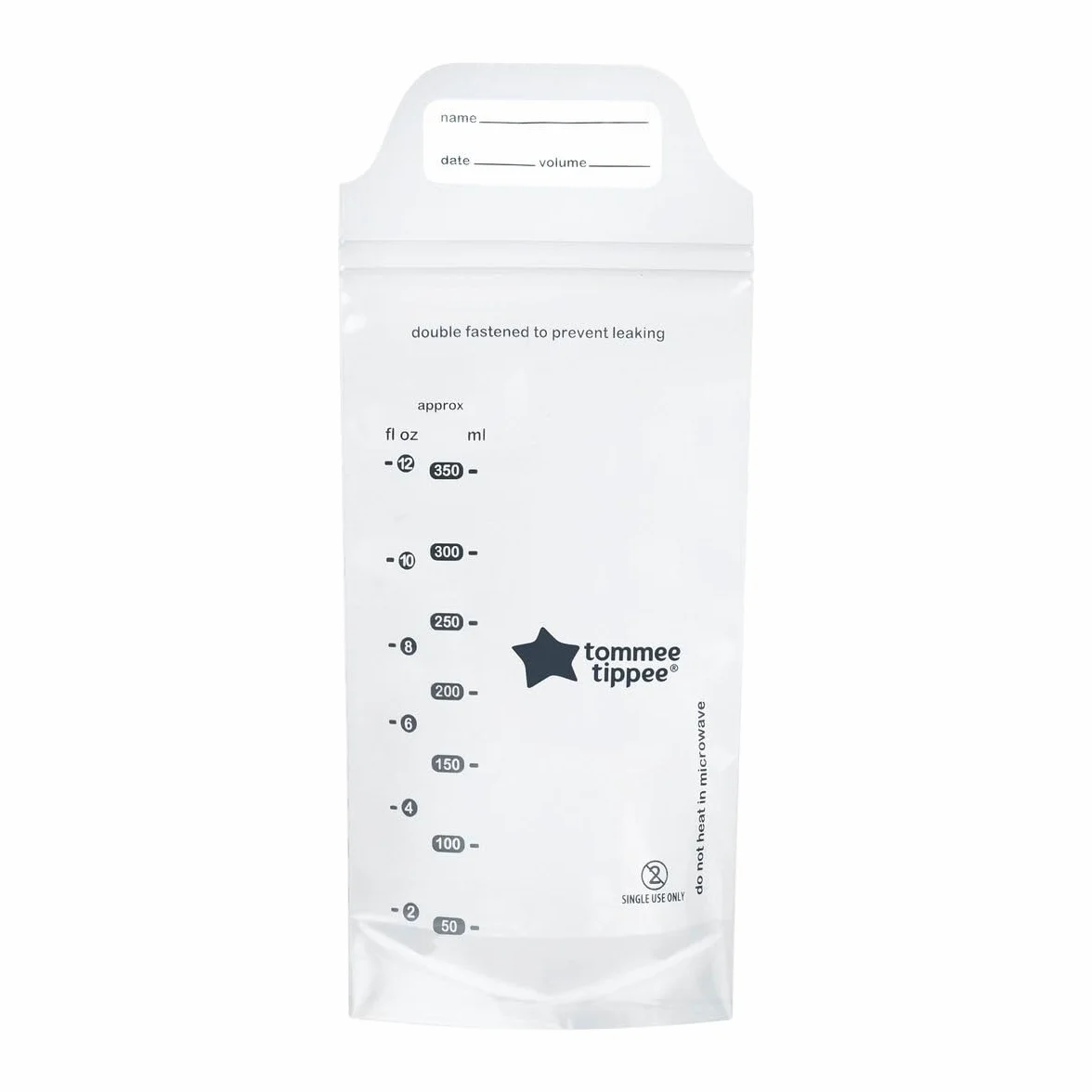 Tommee Tippee Closer to Nature Breast Milk Storage Bags, Pre-Sterilised Stand-Up Pouches, Secure Double Seal, Single Use, 350ml Capacity, Pack of 36