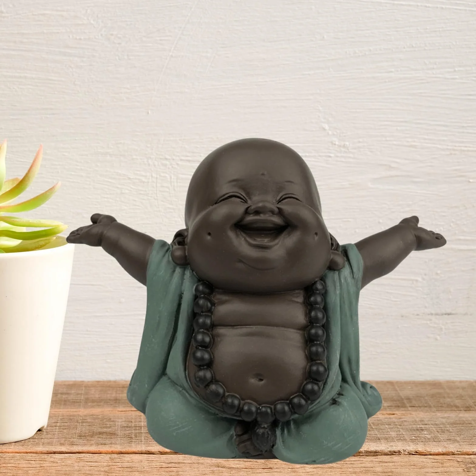 Statuetka Buddy na szczęście Zen Feng Shui 9 cm zielona brązowa