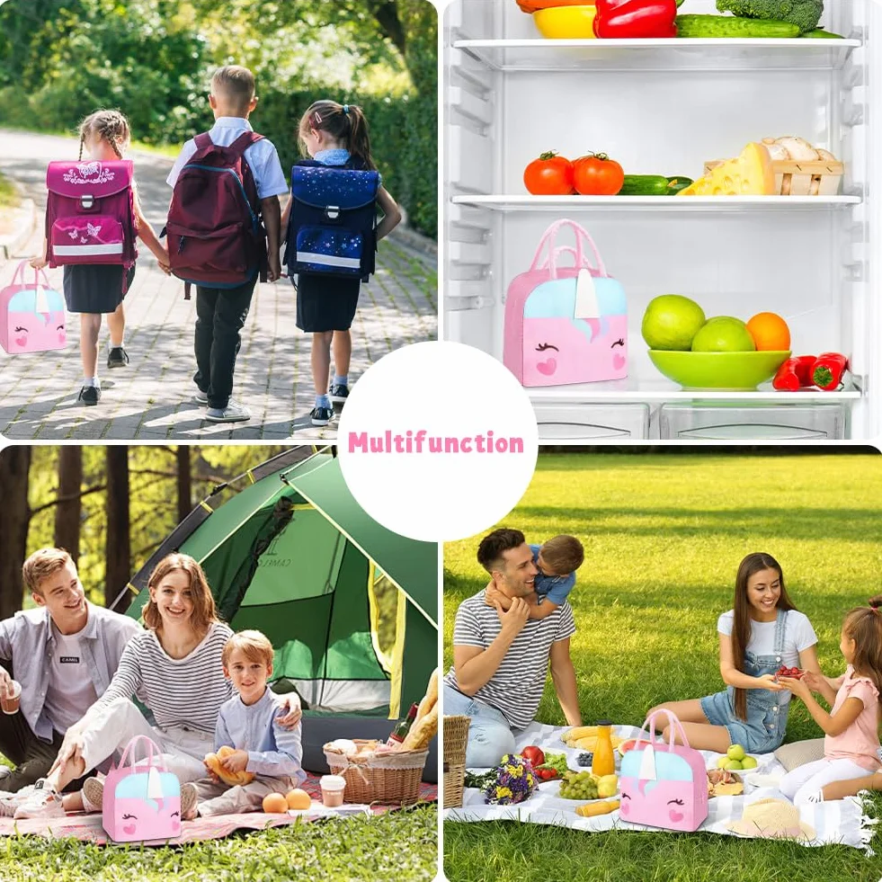 Aucuu Torba na lunch dla dzieci, torba termiczna, mini torba chłodząca, mała torba chłodząca 3D z kreskówkami, torba na lunch dla dzieci izolowana, torba na lunchbox przenośna torba chłodząca składana