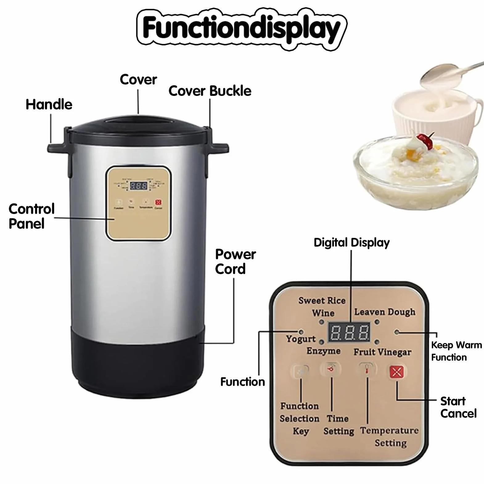 Fermentor do jogurtu 12L, Inteligentna maszyna do jogurtu, Elektryczna maszyna fermentacyjna, Sterowanie czasem i temperaturą, do kuchni komercyjnej, Czosnek, Jogurt, 18L (12L)